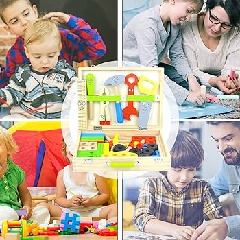 Amazon | 木製工具箱、子供用工具箱 | 69 個のごっこ遊び