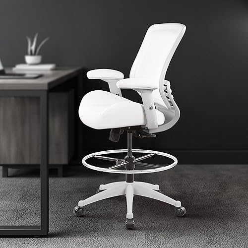 Miniatura 5 de BOLISS Silla de redacción ergonómica de malla de 400 libras, anillo de pie ajustable grande, reposabrazos ajustable en altura (Wht)