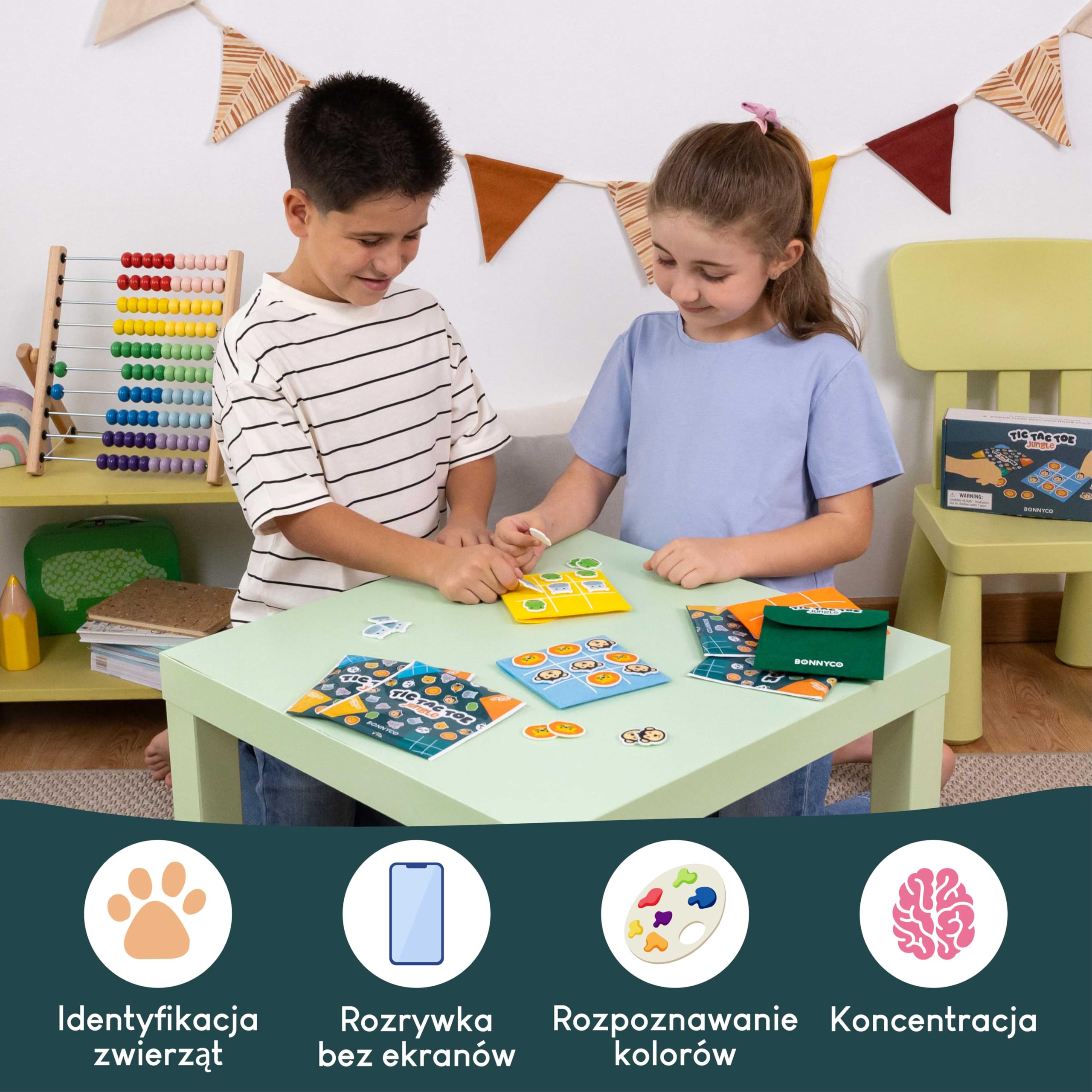 BONNYCO Kółko i Krzyżyk Z Jungle Zwierząt do Torebki na Urodziny Dzieci Unisex Zestaw 16. Prezenty do Torebki dla Dzieci, Upominki na Przyjęcia. Gotowe Zestawy, Pinata Filler Nagrody