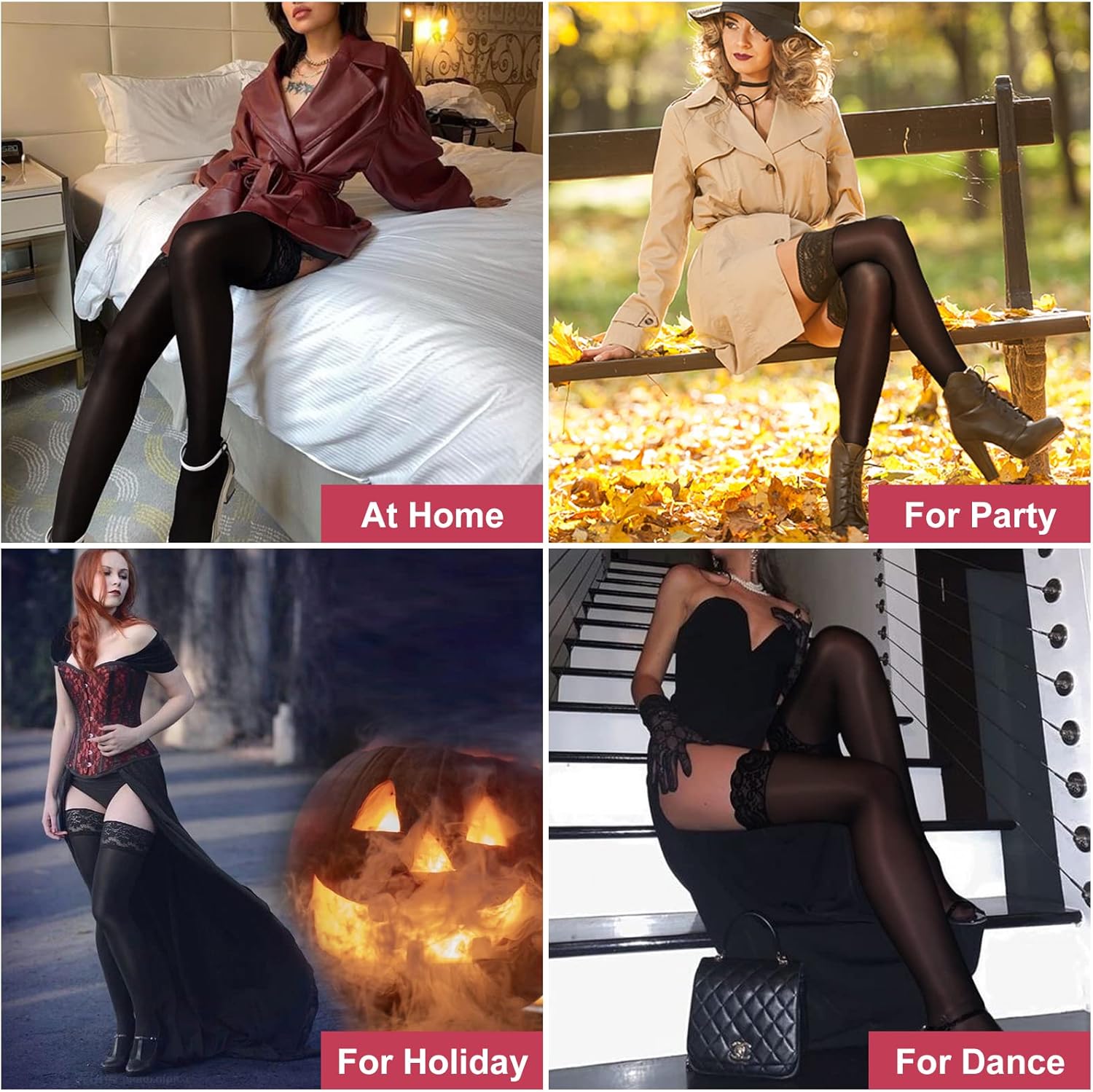 MANZI Sheer Shiny Thigh High Stockings 2 Pairs Silky lingerie Pantyhose for Women with Stay Up Silicone Lace Top - Image 6