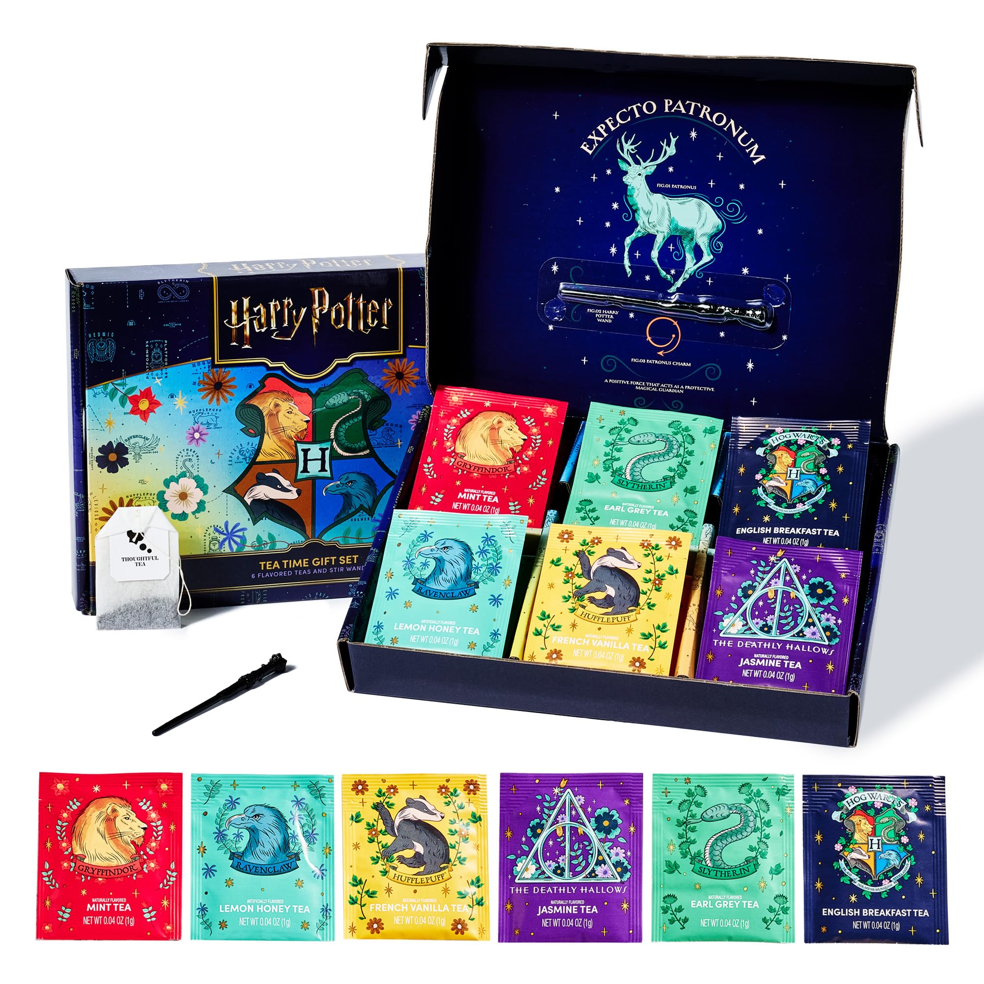 HARRY POTTER Set de regalo de té con 48 bolsitas en 6 sabores, varilla para remover
