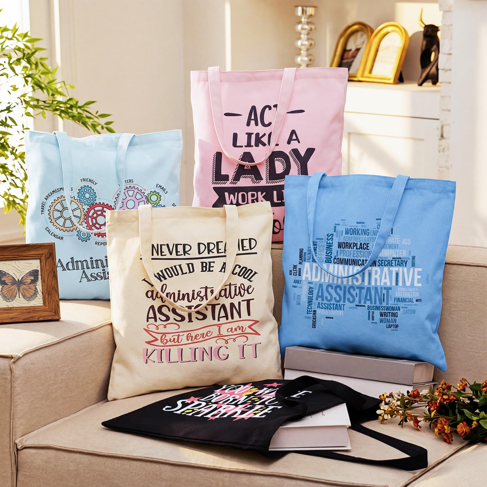 12 Pcs Administrative Professional Day Gift for Women Administrative Assistant Appreciation Gifts Tote Bags, Thank You Appreciation Gift for Office Receptionist Secretary