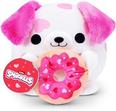 Snackles Valentines Edition 8-Inch Plush Toy Dalmatian with Donut by ZURU Ultra-Soft Stuffed Animal with Valentines Snack Accessory, Collectible Cuddly Plush for Kids, Tweens, Teens & Gifting