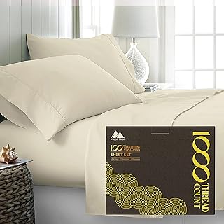 Mayfair Linen 1000 Thread Count Best Bed Sheets 100% Egyptian Cotton Sheets Set - Desert Sand Long-Staple Cotton Queen She...