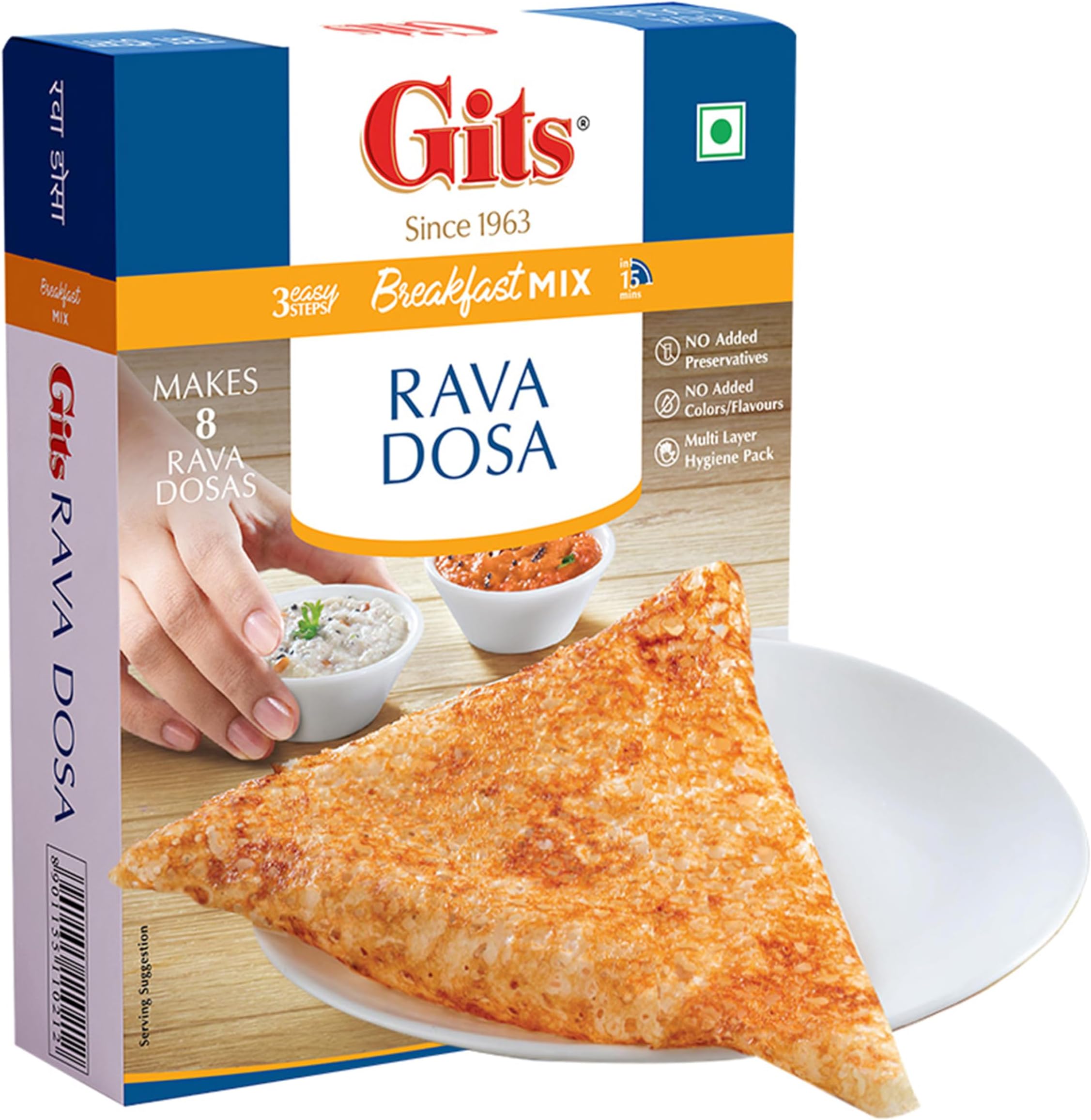 Gits Instant Rava Dosa Breakfast Mix, Makes 8 per Pack, Pure Veg, South Indian Recipe, 200g