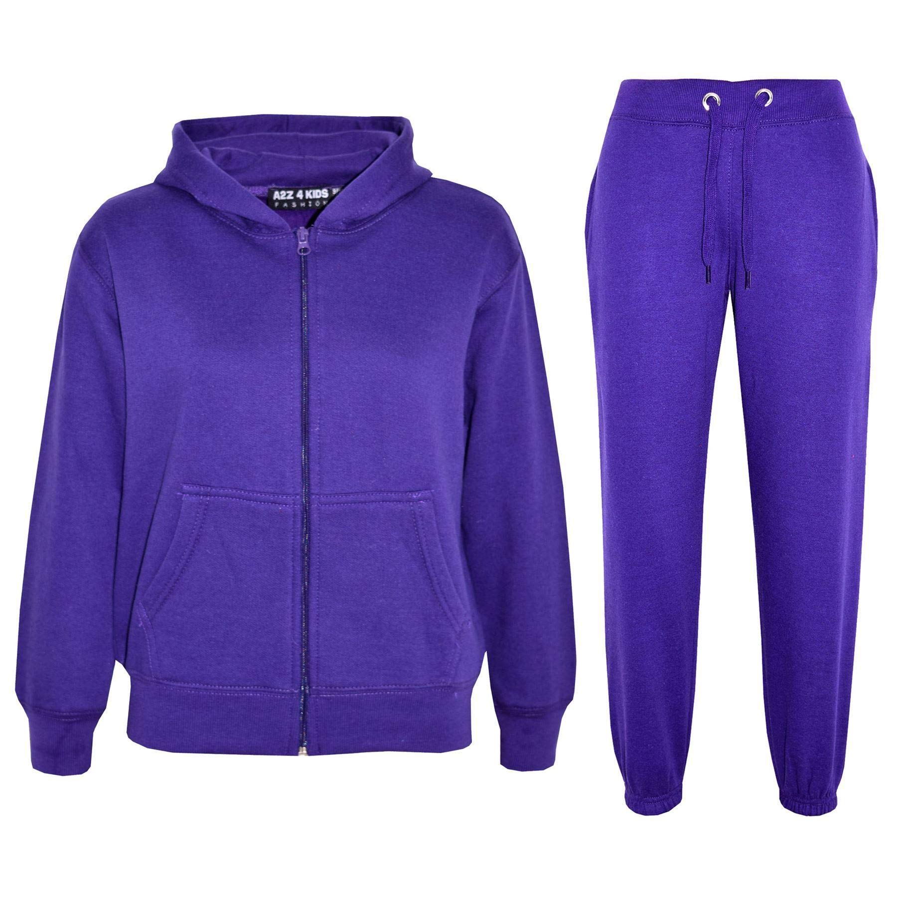 A2z 4 Kids Boys Purple Girls Tracksuit Set Plain & Camouflage Fleece - Plain Tracksuit 13