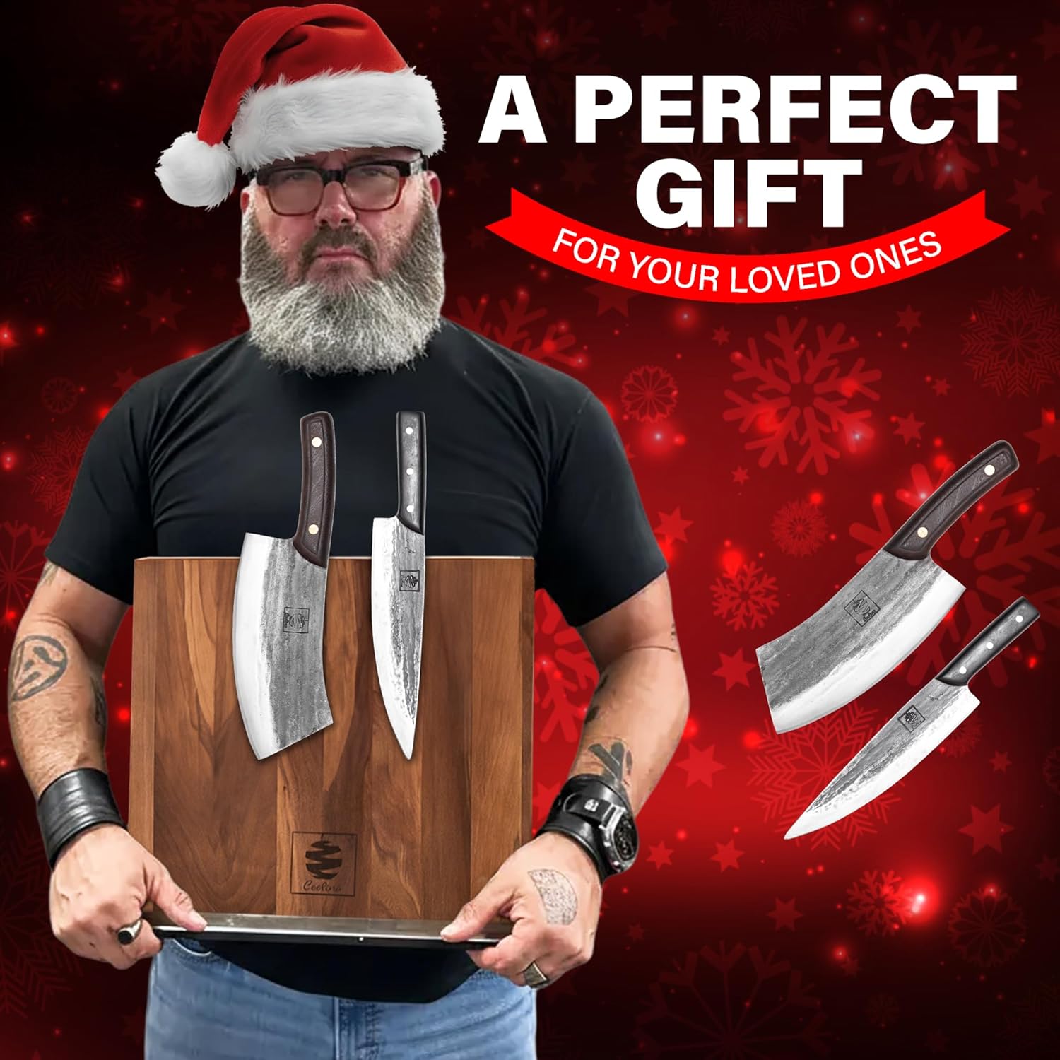 COOLINA Chef's Duo Professional Kitchen Knife Set – Hand-Forged Tungsten XL & Altomino Chef's Knives, High Carbon Steel, Perfect for Precision Chopping, Slicing, and Dicing