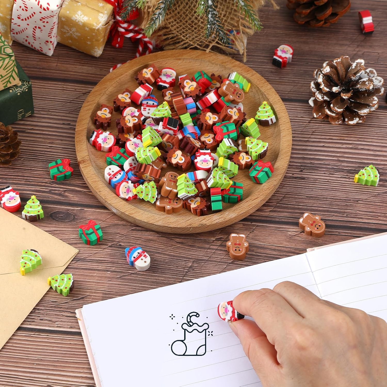 JUNEBRUSHS 200 Pack Christmas Erasers Bulk Mini School Pencil Eraser image 2