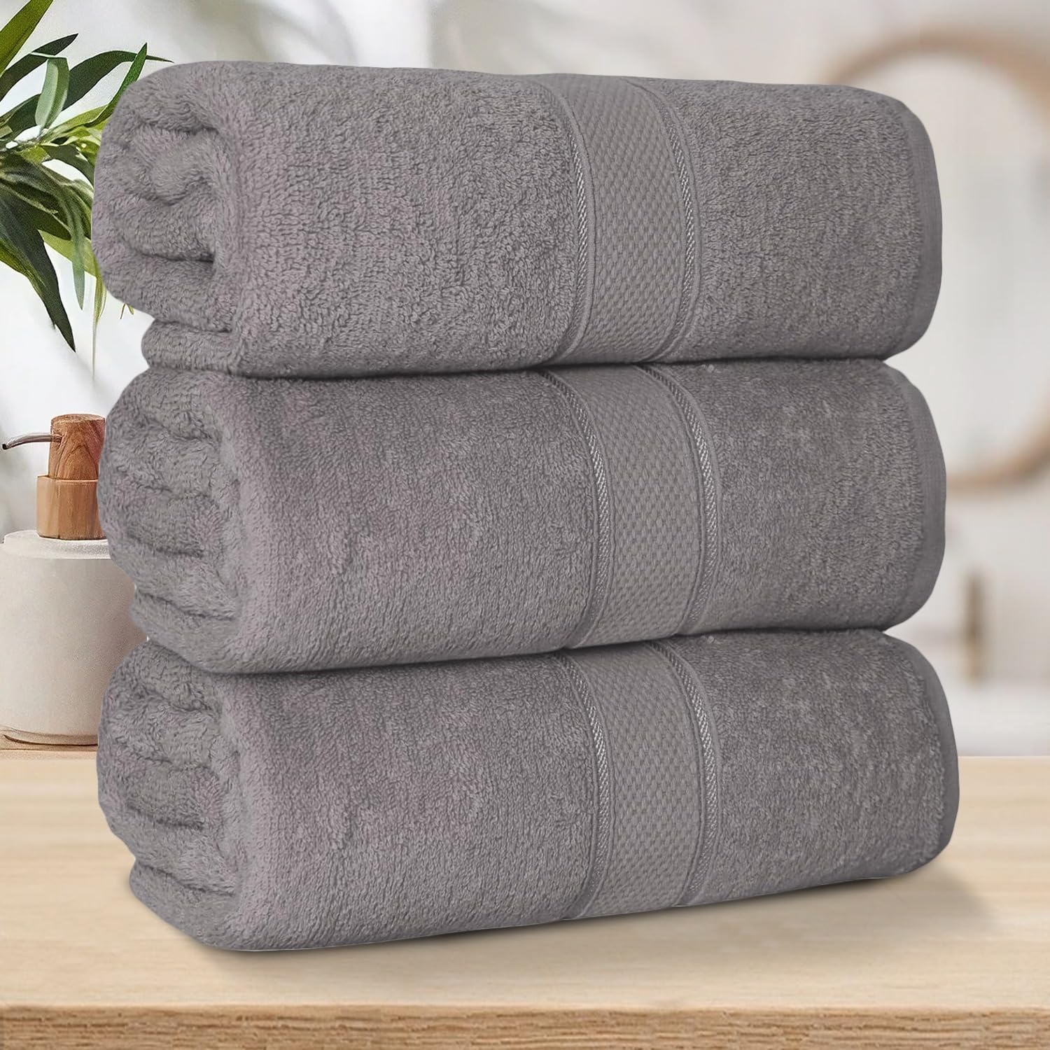 ZZZMRH 3 Pack Luxury Bath Sheets towels (90 x 180 cm) - 100% Egyptian Cotton Soft Absorbent Quick Dry Extra Large Bath Sheet โ Super Soft Hotel Quality Towels, Silver