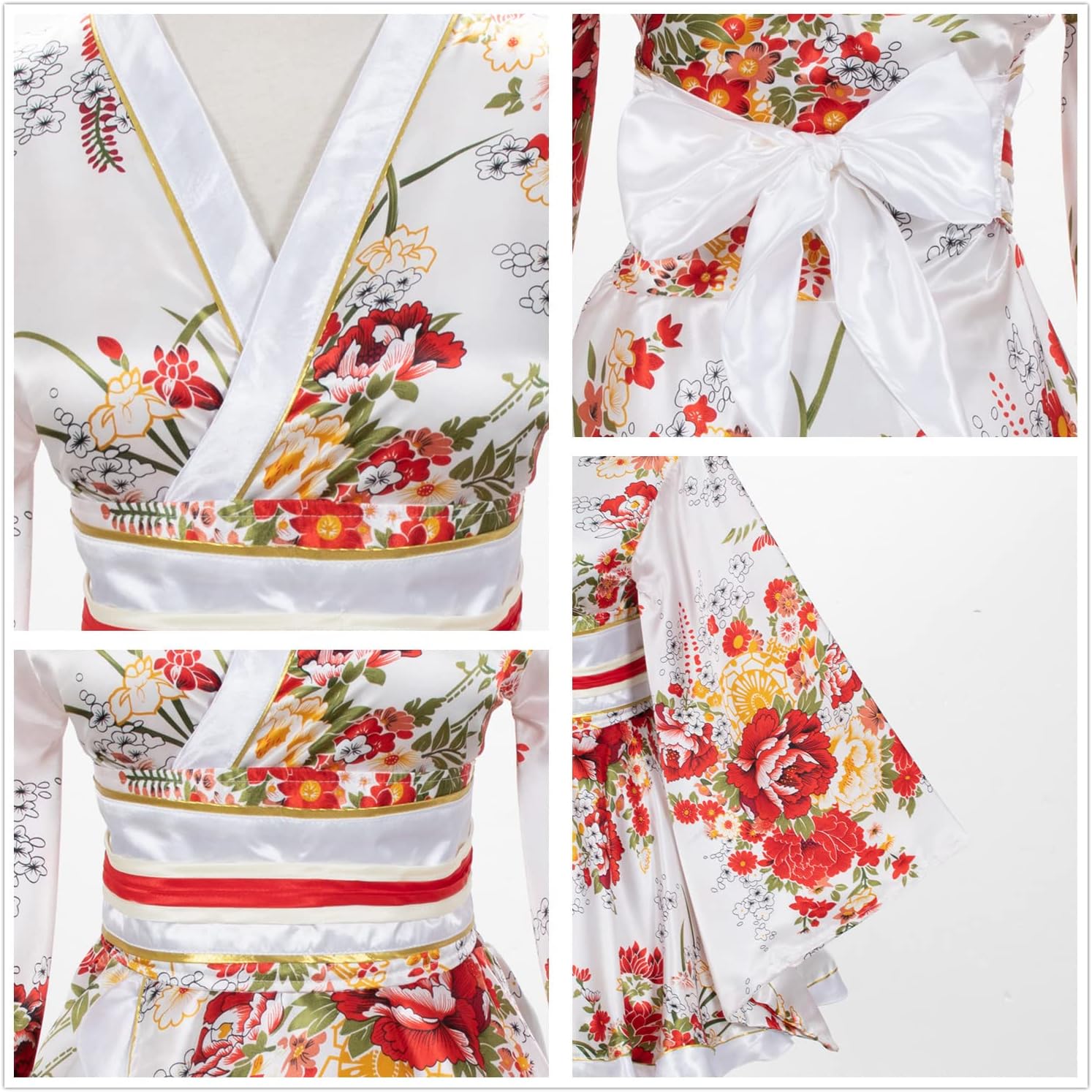 Japanese Anime Women's Dance Kimono Robe Fancy Dress Hand Held Silk Folding Fans Tabi Hairstick Socks Set image 4