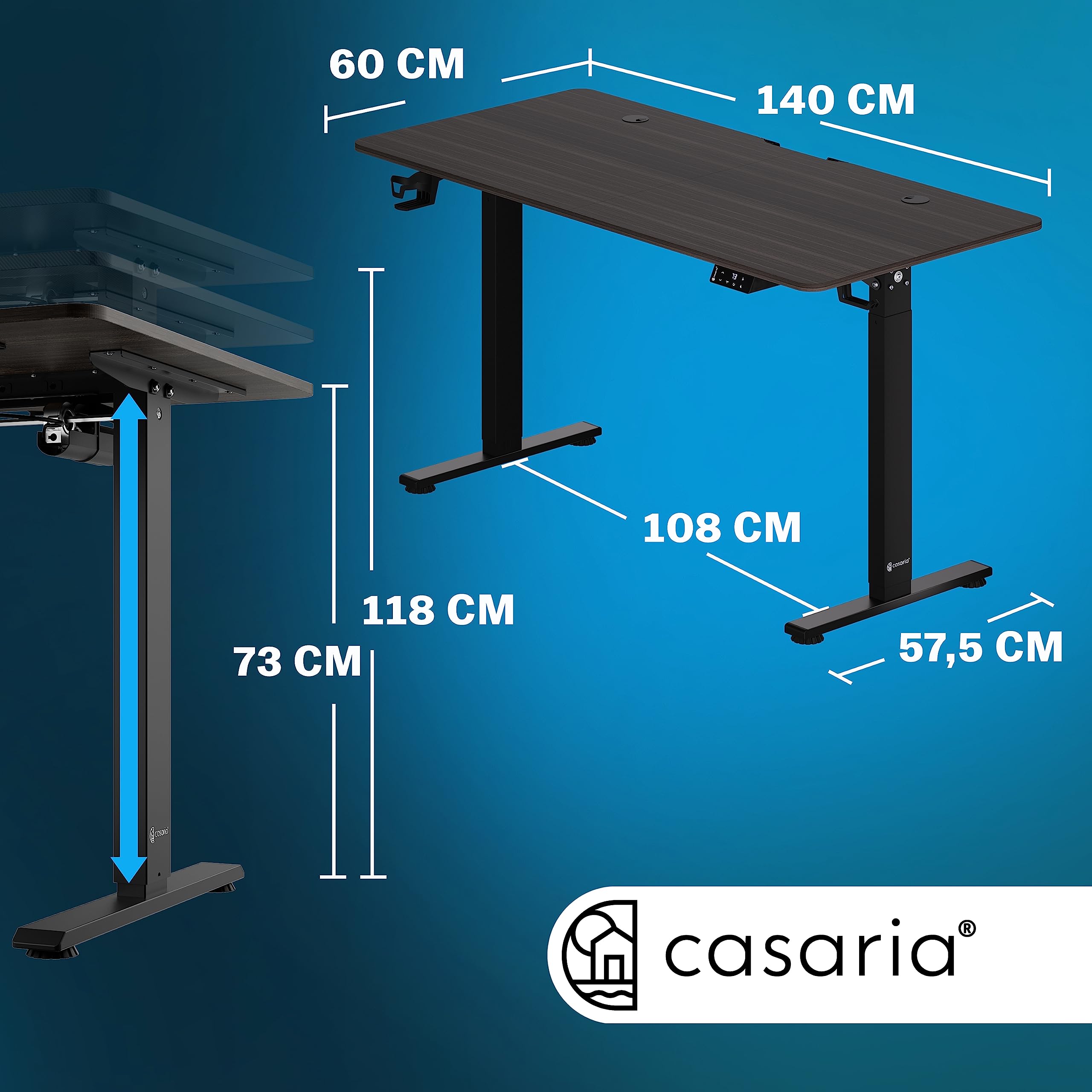 Casaria® Höhenverstellbarer Schreibtisch 140cm Beige Gestell Tischplatte Gaming Tisch LCD Display Memoryfunktion Elektrisch mit Zubehör Computertisch Büro