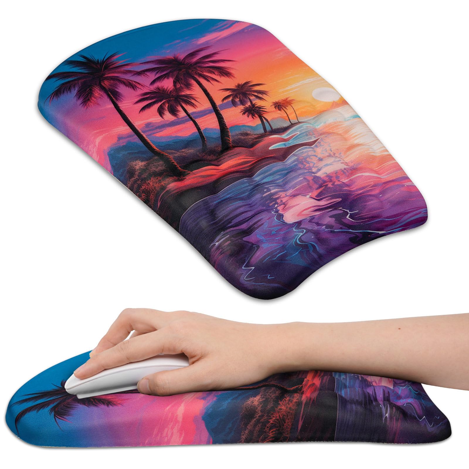 Ergonomic Wrist Mouse Pad with Massage Design, Wrist Rest Pain Relief Mousepad with Memory Foam Non-Slip PU Base, Mouse Pad with Wrist Support for Wireless Mouse & Desk, Y Sunset A