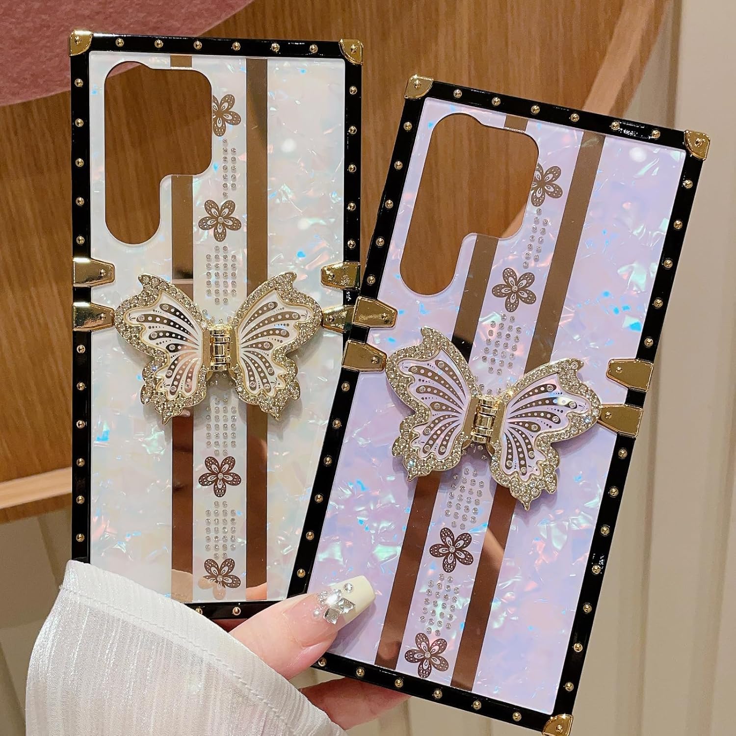 for Samsung Galaxy S25 Ultra Glitter Kickstand Case,Cute Bling Sparkly Butterfly Foldable Stand Floral Marble Mirror Elegant Shockproof Women Girls Protective Case for Galaxy S25 Ultra,Purple - Image 7