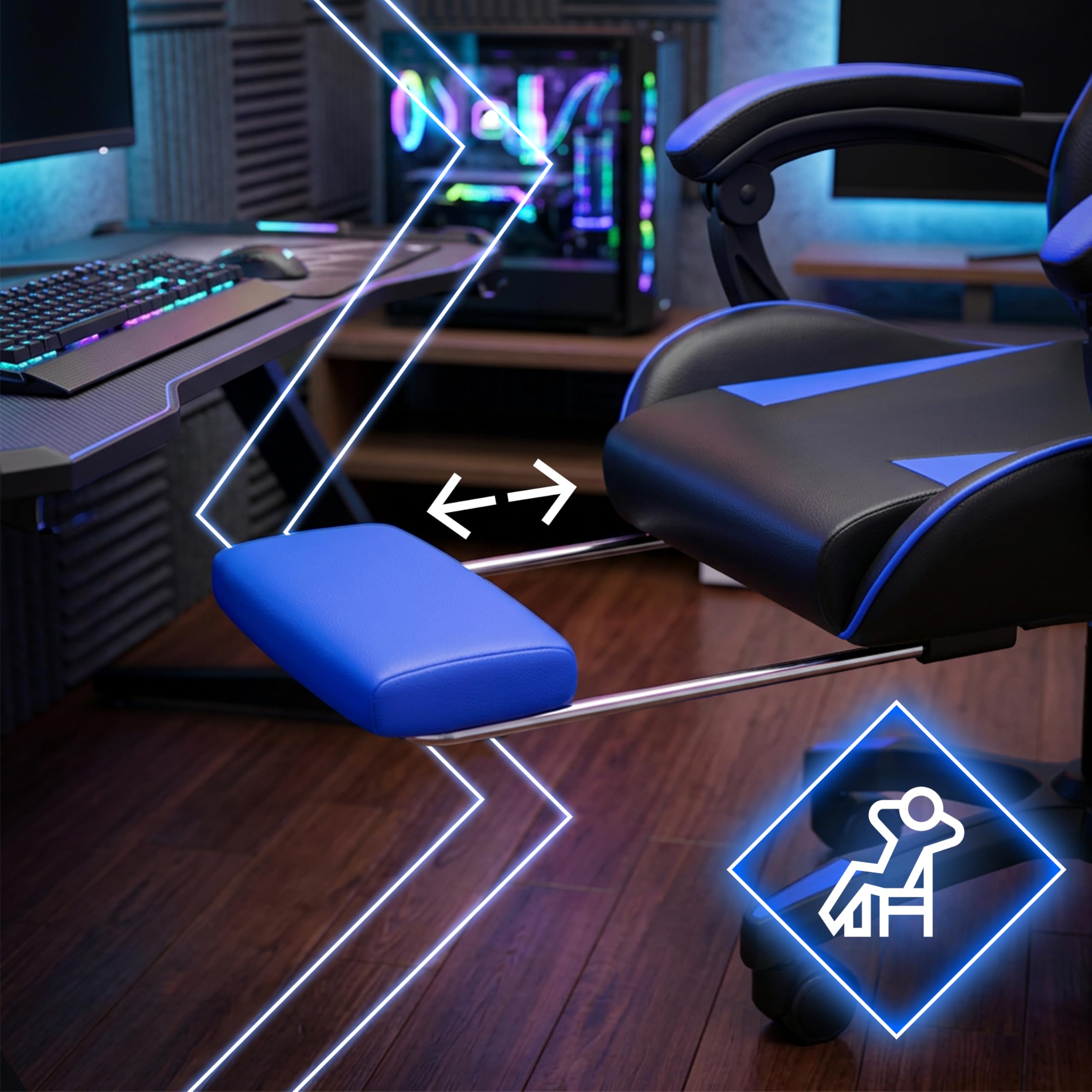 Retoo Fotel gamingowy, ergonomiczny fotel gamingowy – krzesło biurowe z podnóżkiem, regulowane oparcie, poduszka pod głowę, poduszka lędźwiowa, regulacja wysokości, sztuczna skóra, krzesło obrotowe