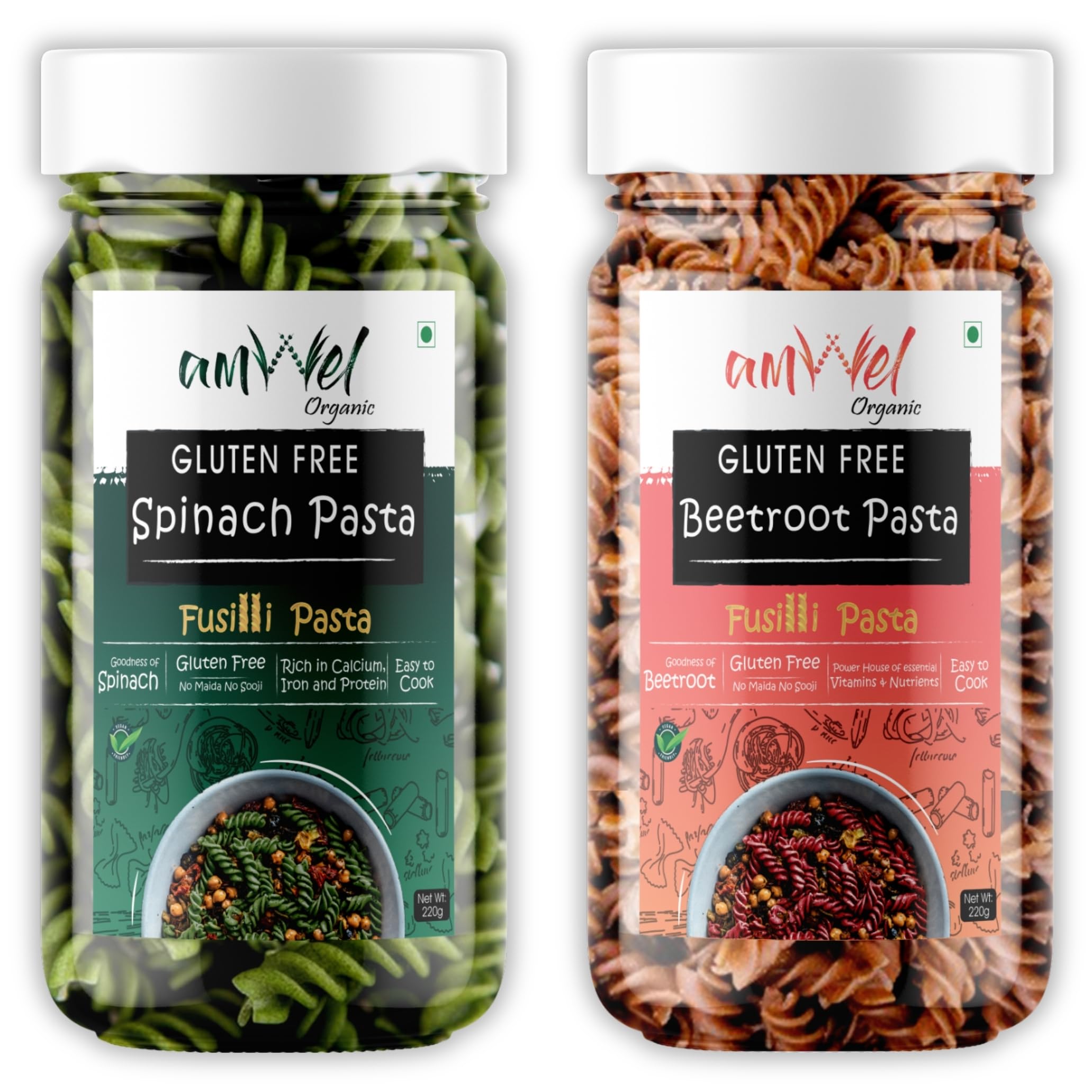 Amwel Organic Gluten Free Spinach Pasta + Beetroot Pasta | Fusilli Pasta | 220g x 2 pc | No Maida No Sooji | Power of Veggies (B0BQZZ5B3C) Amazon Price History, Amazon Price Tracker