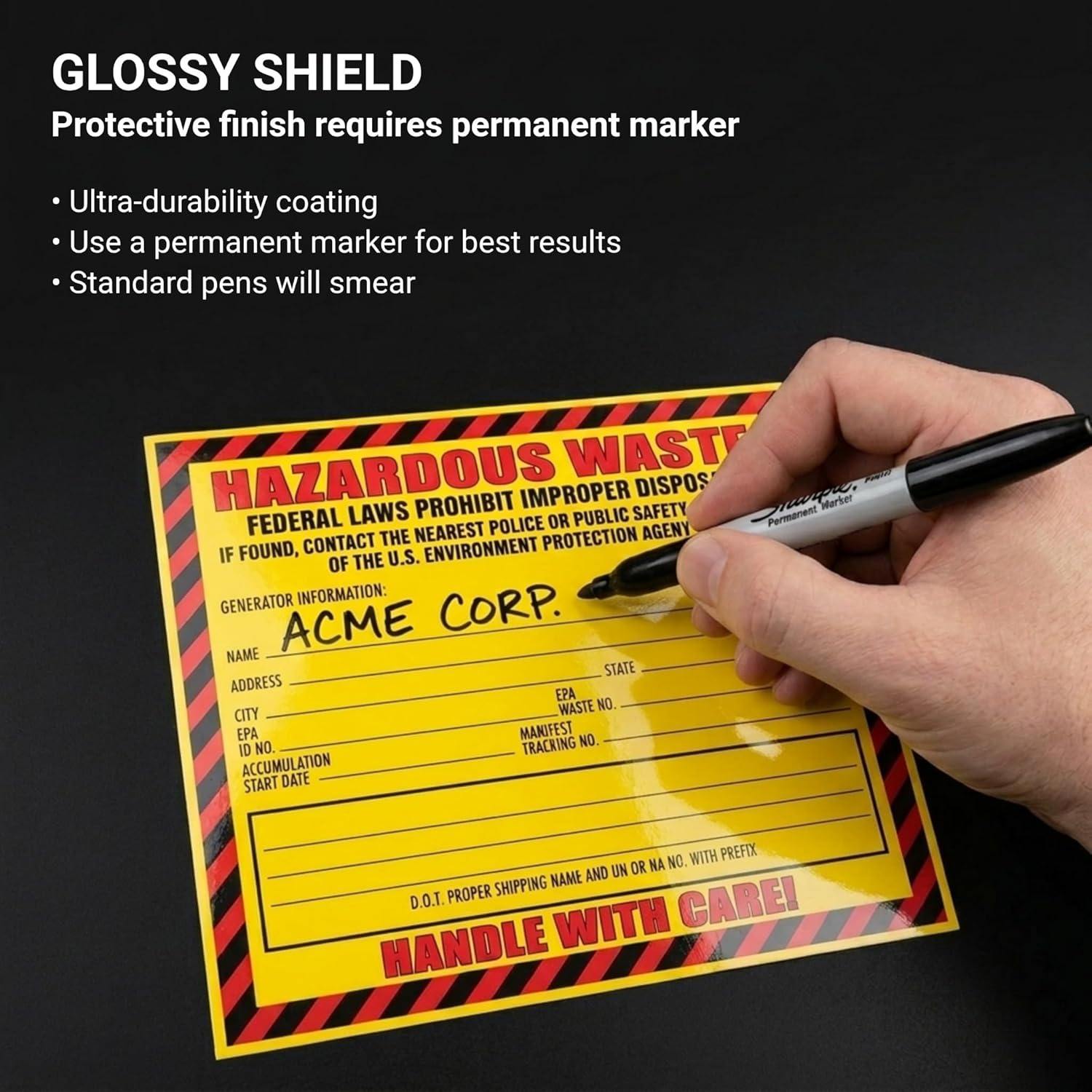 Hazardous Waste Label, 6" x 6", Pack of 100, Yellow and Red Label, Self-Adhesive
