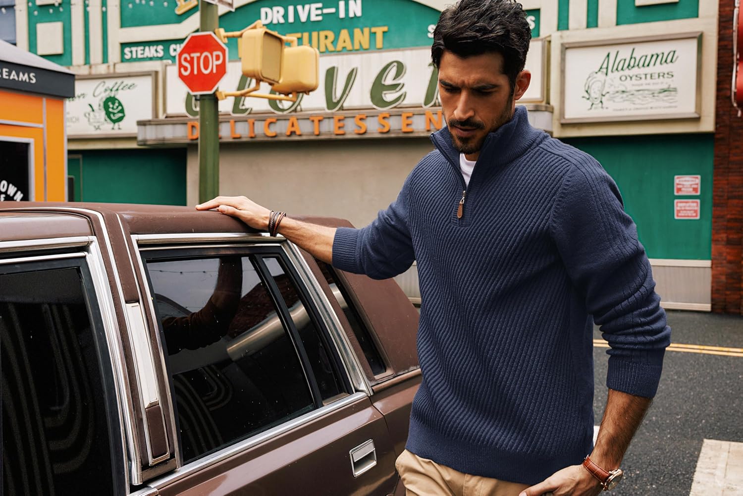 PJ PAUL JONES Mens Quarter Zip Pullover Sweaters Casual Slim Fit Knit Texture Sweater - Image 3