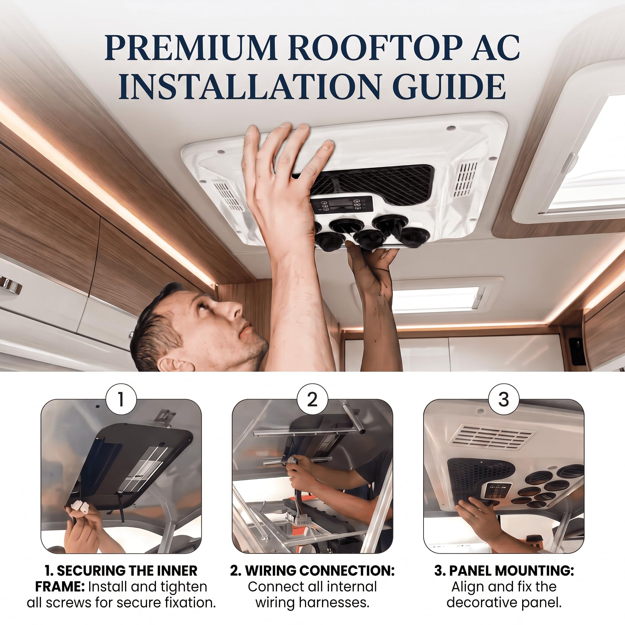 Climatizzatore per Camper da 7850BTU 12 Volt AC con Funzione Freddo/Caldo | Raffreddamento da 2300 W e riscaldamento da 1000 W, installazione non distruttiva, bassa rumorosità, per camper, camion