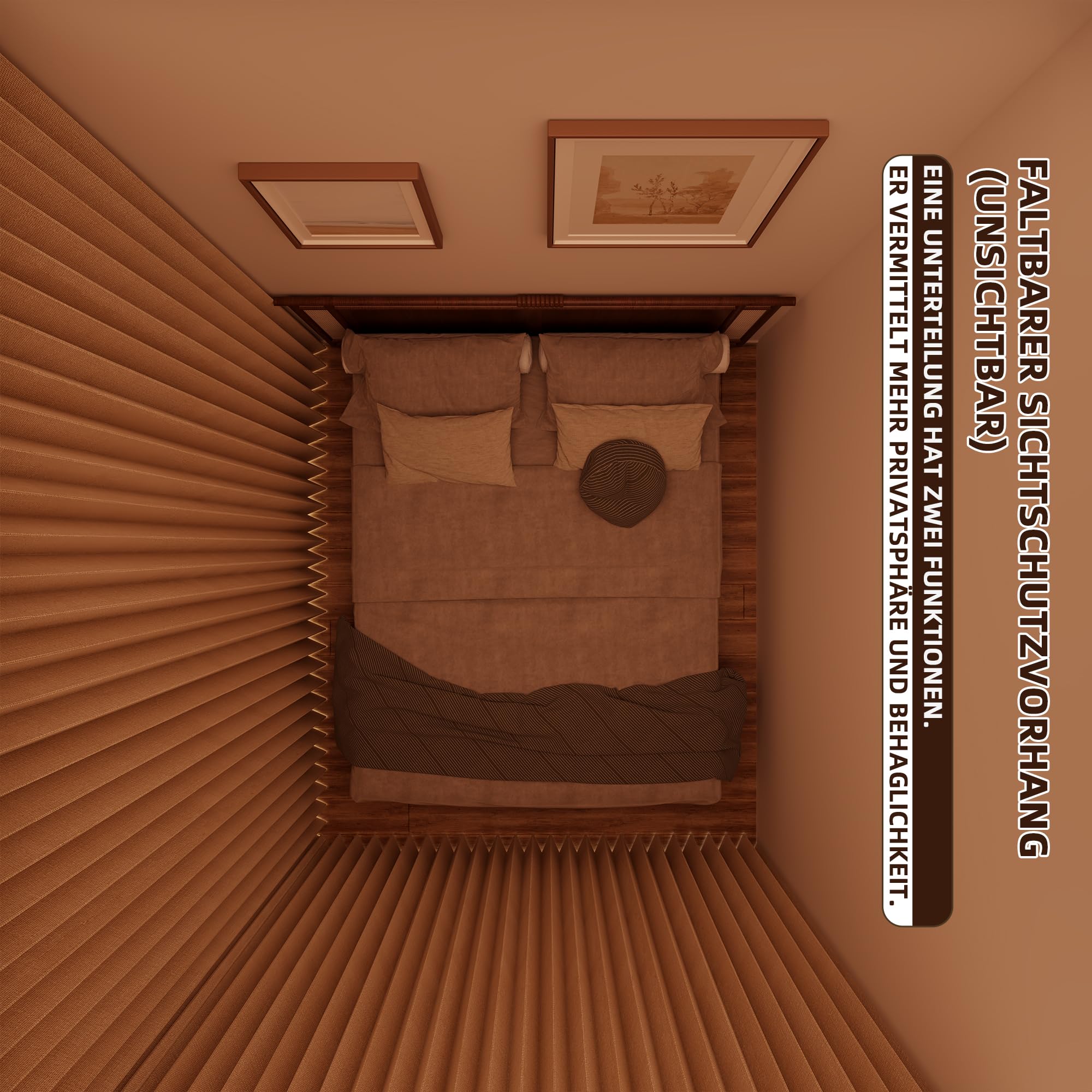 Raumteiler Vorhang Extra Breit – Trennvorhang Faltbar mit 3D Akkordeon-Design, Sichtschutz für Schlafzimmer & Büro, Raumtrenner inkl. Metallhaken & Leder-Strap (Beige, H240 x B254 cm)