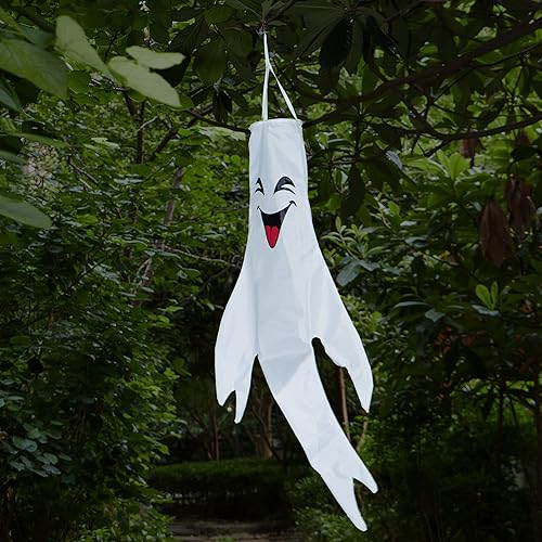 Miniatura 6 de JOYIN 3 unidades de bandera de fantasma iluminada de 47 pulgadas, decoración de Halloween, luces LED para exteriores, calcetines de viento colgantes