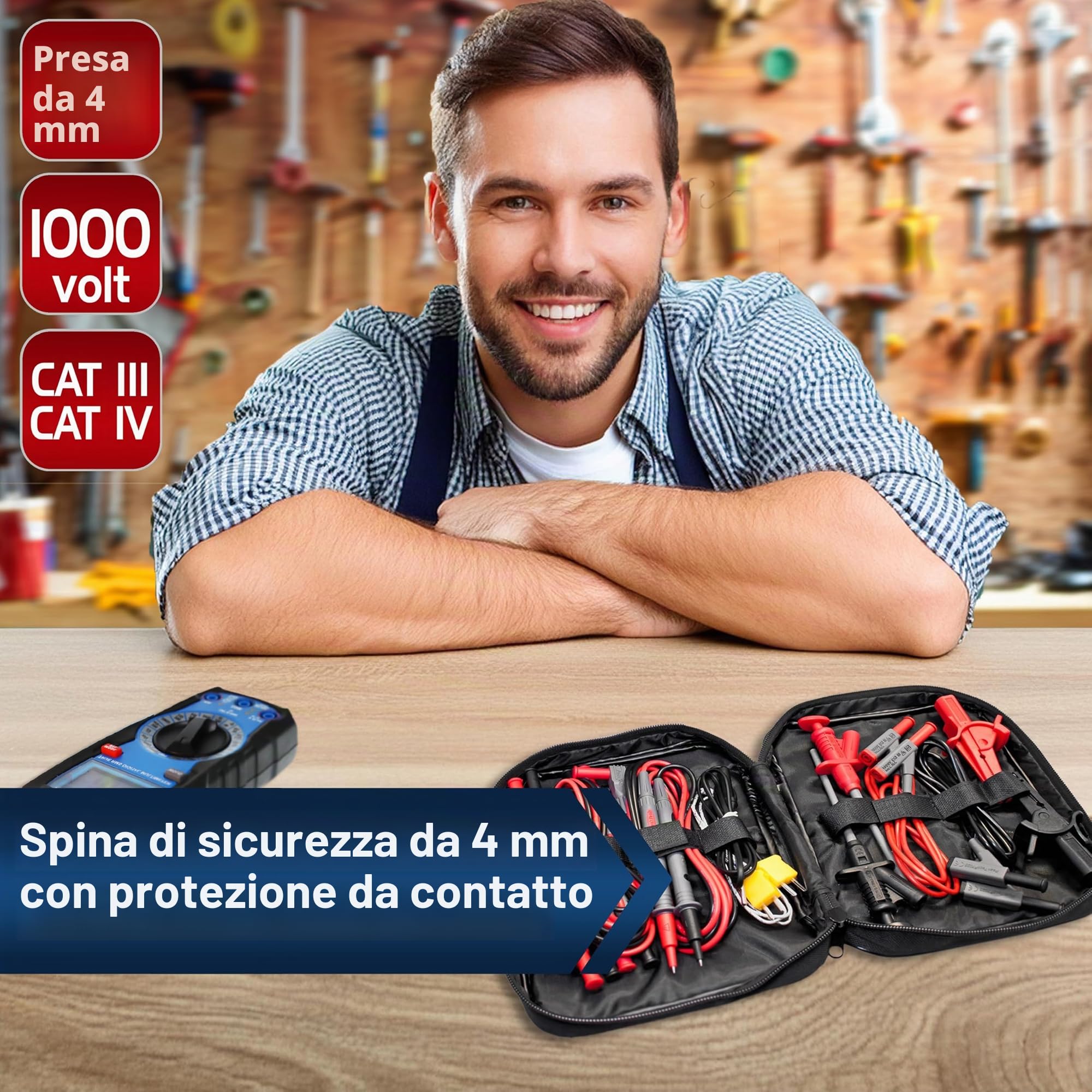 Peaktech P 8200 - Set di Accessori di Misurazione per Multimetro Digitale, Cavi di Prova, Cavi da Laboratorio, Clip a Coccodrillo - 14 Pezzi, Borsa Inclusa