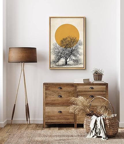 Miniatura 3 de SIGNFORD Impresión en lienzo enmarcado arte de pared, árbol con ramas bajo el sol brillante, abstracto, naturaleza salvaje, arte digital, arte