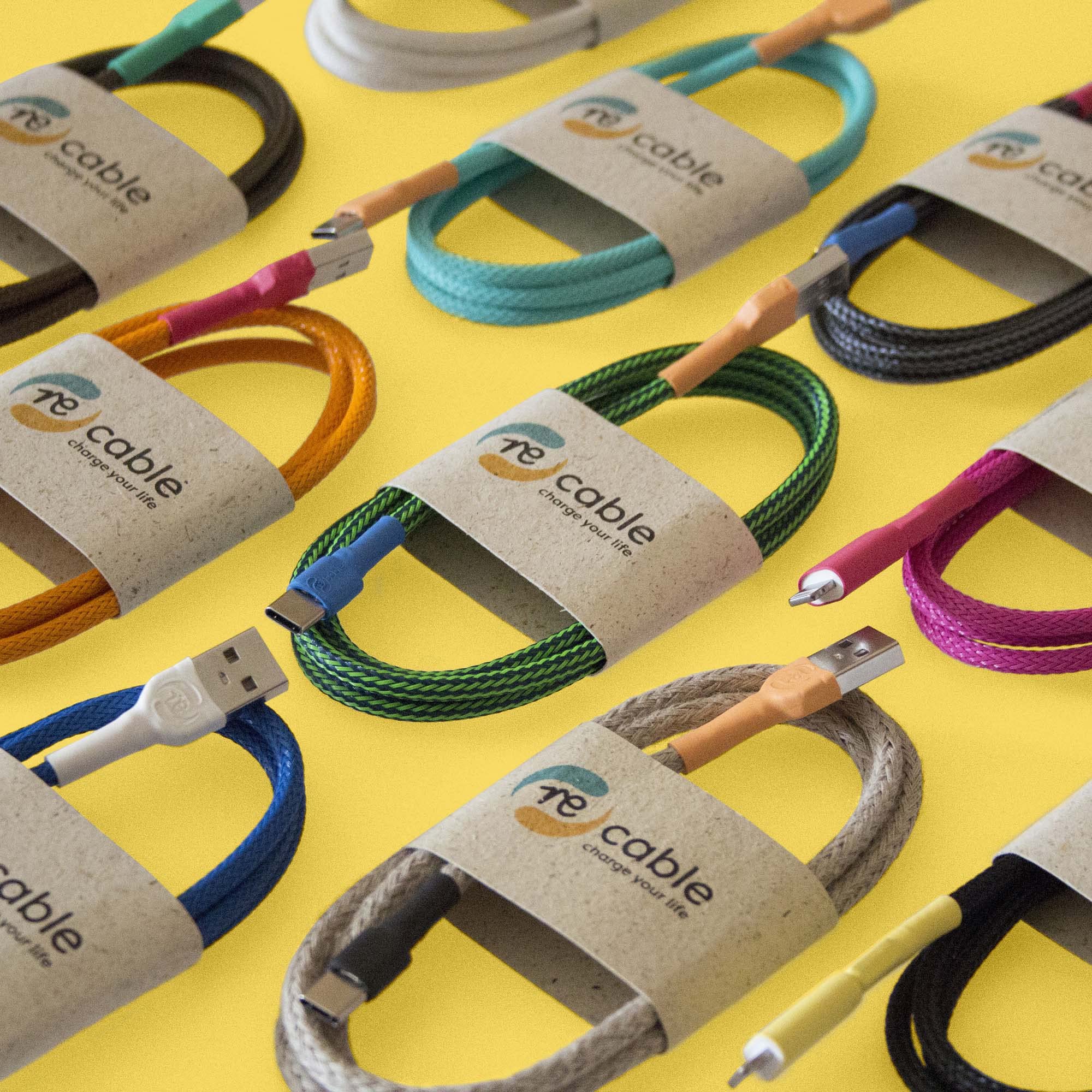 recable kolorowy kabel USB C zrównoważony kabel do ładowania fairtrade, made in Germany 3 m (naturalny - len (kran)
