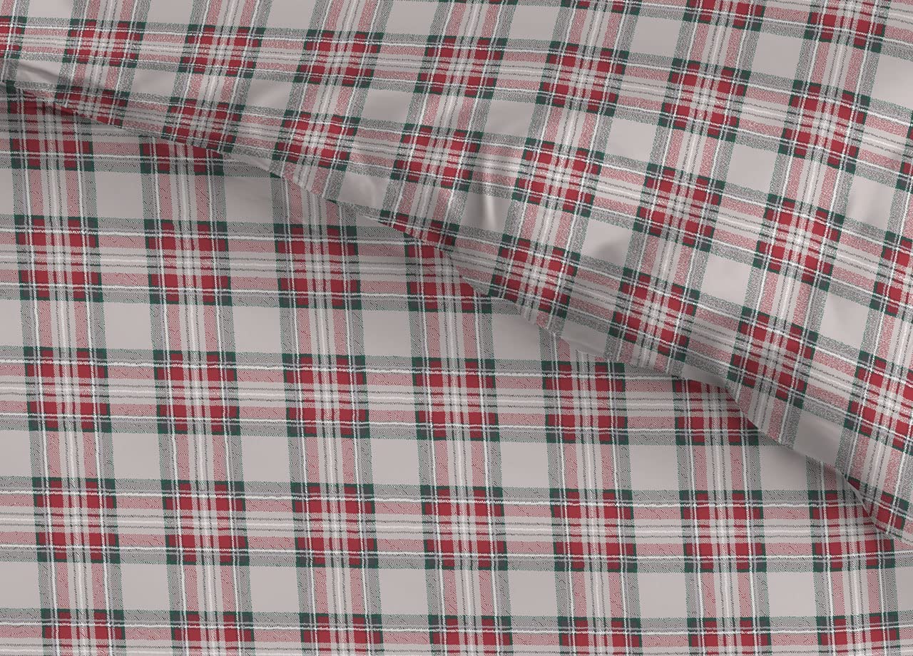 Copripiumino In Flanella Di Cotone BIANCHERIAWEB - Design Tartan Con Cervo, Singolo, Colore Beige | Made In Italy - Foto 5