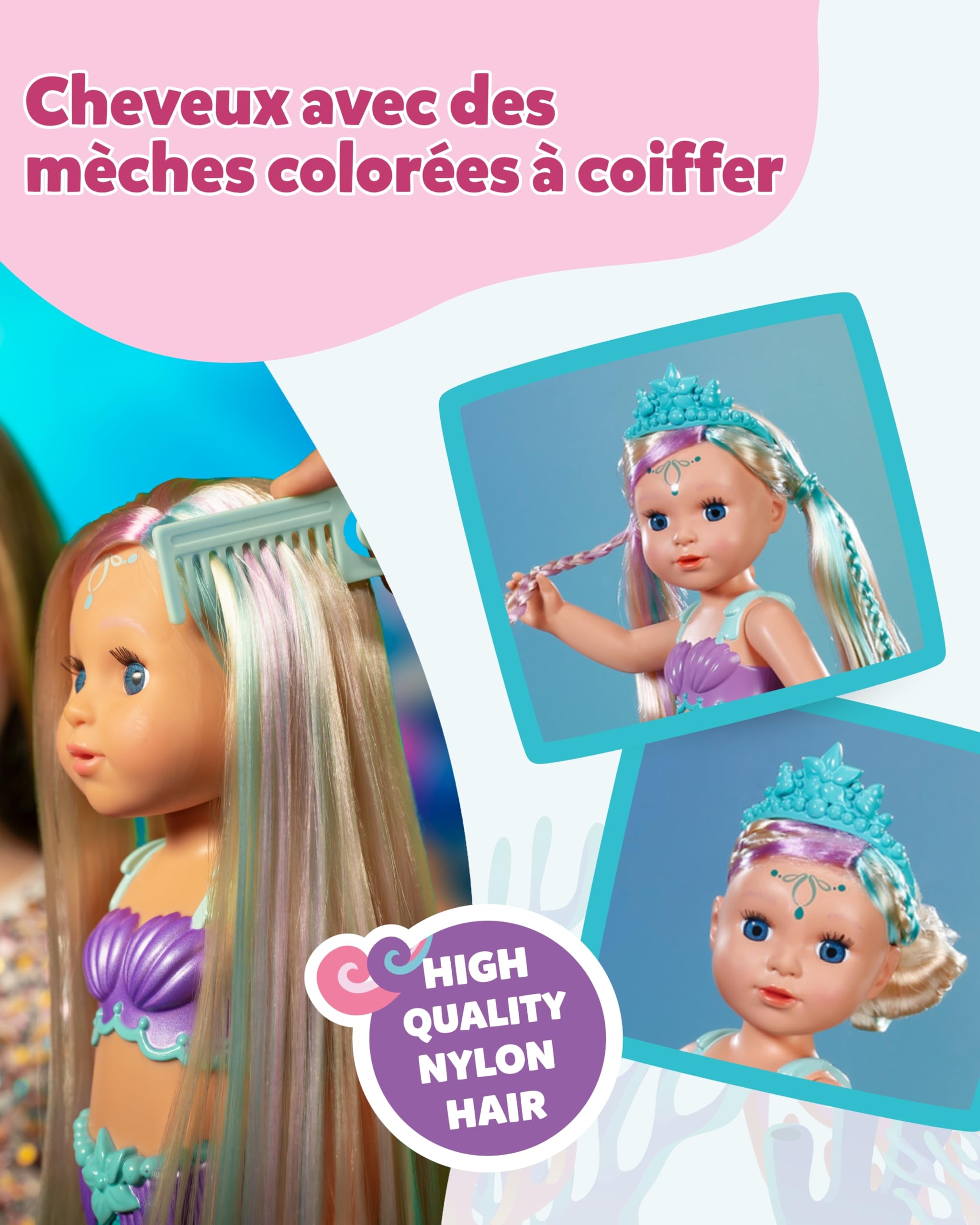 BABY born Sirène - Poupée de 43 cm - Cheveux de Haute qualité avec mèches colorées - Queue Lumineuse - Fonctionne avec des Piles - Convient aux Enfants à partir de 3 Ans
