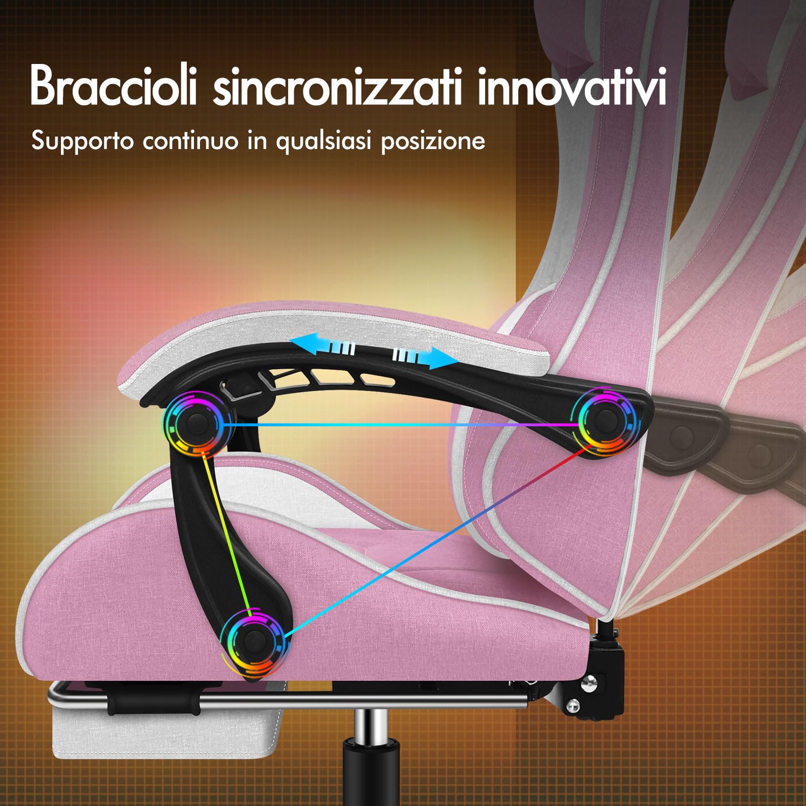 ALFORDSON Sedia Gaming Massaggiante con Poggiapiedi da Case Bianca e rosa | Poltrona Gamer in Tessuto Serie THOR, Schienale regolabile, con supporto lombare e poggiatesta, portata 180 kg