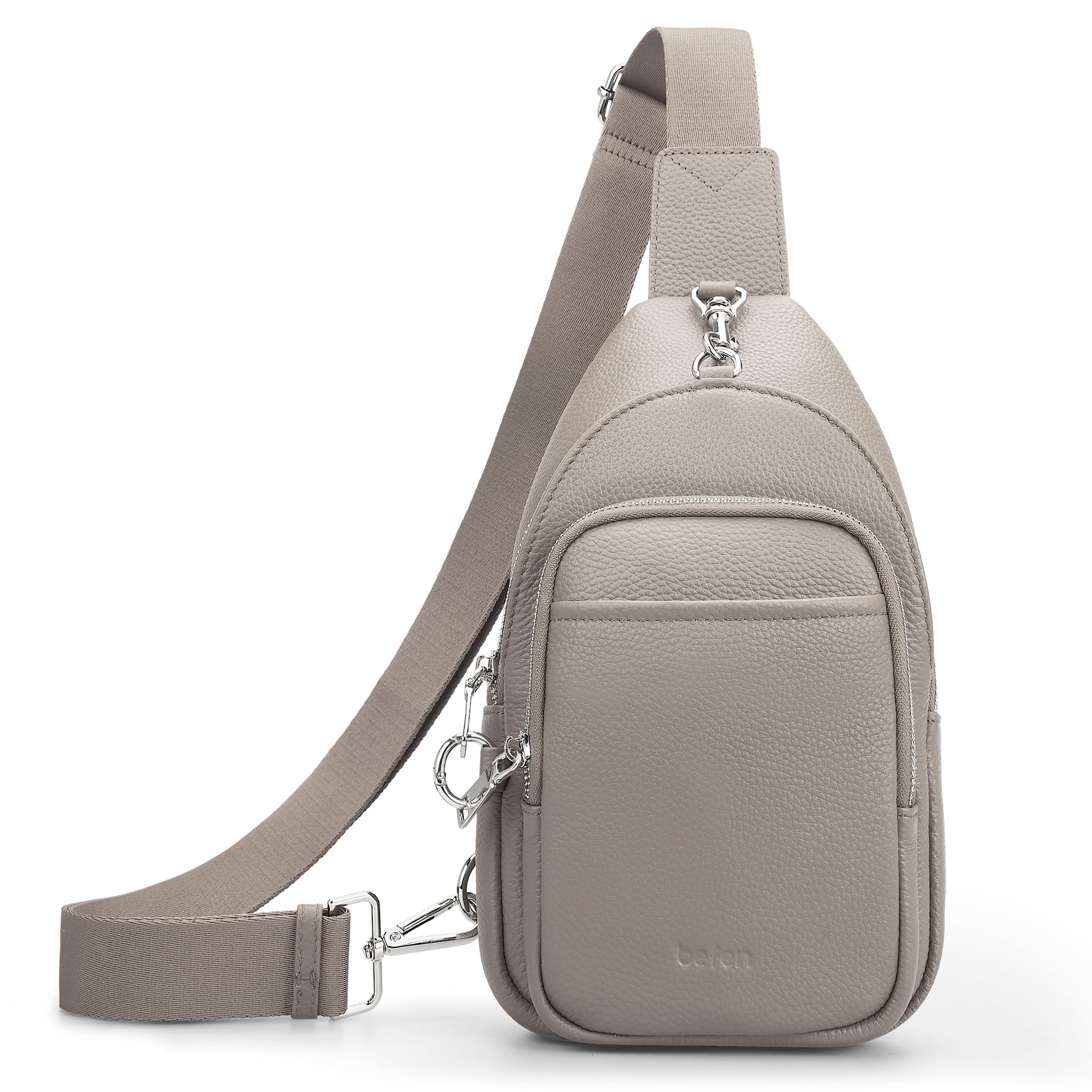 befen Genuine Leather Small Sling Bag for Women Anti-Theft Crossbody Chest Bags Multi-Pockets Fanny Pack with RFID Card