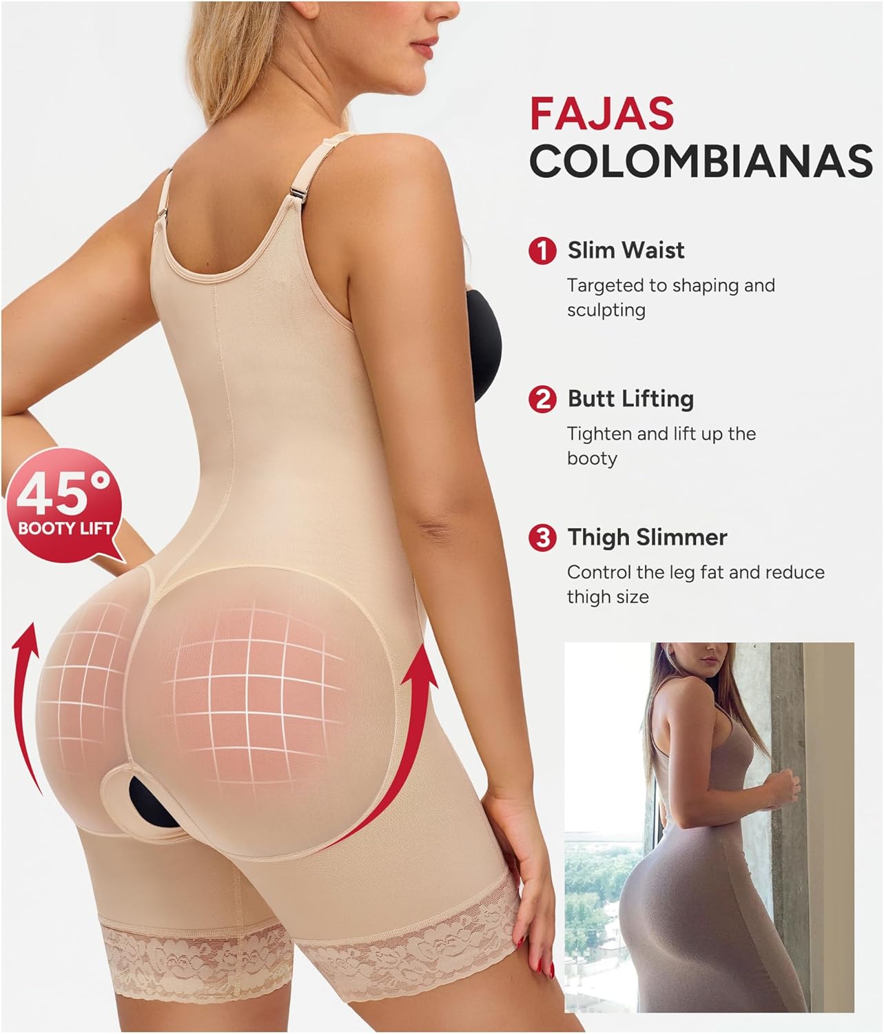 Nebility Fajas Colombianas Bodysuit Shapewear for Women Tummy Control Body Shaper Postpartum Butt Lifter with Zipper - Image 4