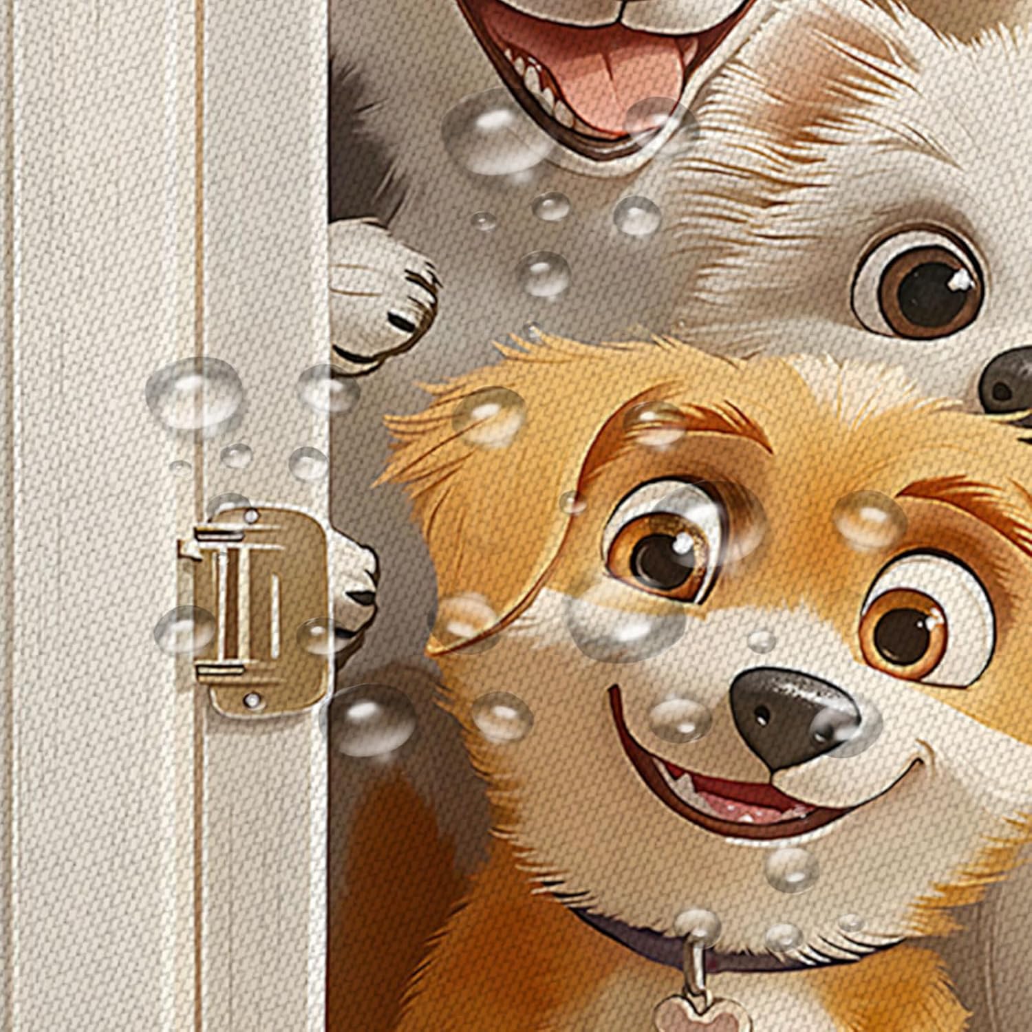 Funny Dogs Shower Curtain Cute Cartoon Animal in Door Lovely Pets Paws Print Bone Watercolor Farmhouse Wildlife Wooden Board Bath Curtain Fabric Bathroom Accessories Decor with Hooks 70W x90L