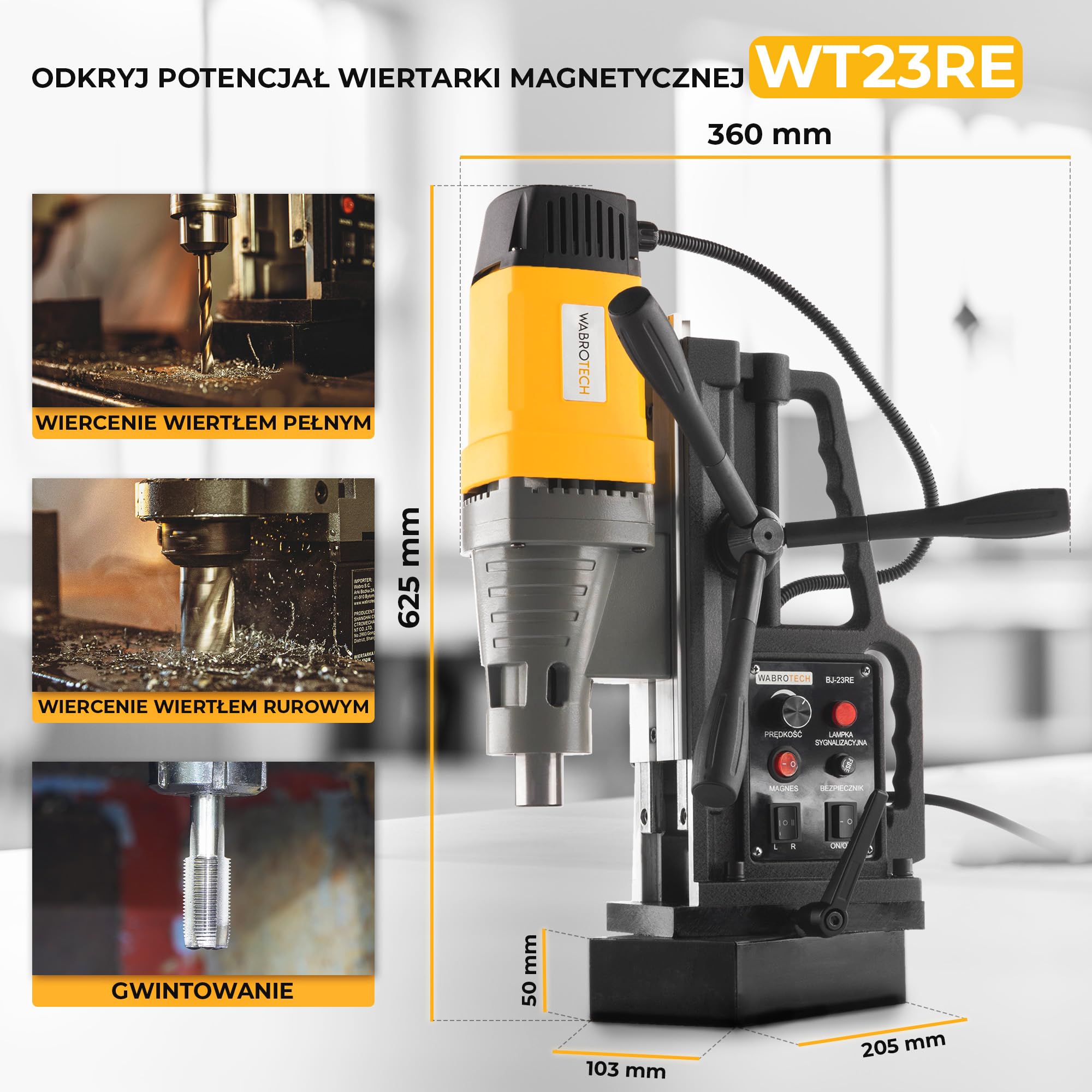 Wiertarka magnetyczna 1880W wiertarka rdzeniowa WABROTECH WT23RE (zestaw do gwintowania)
