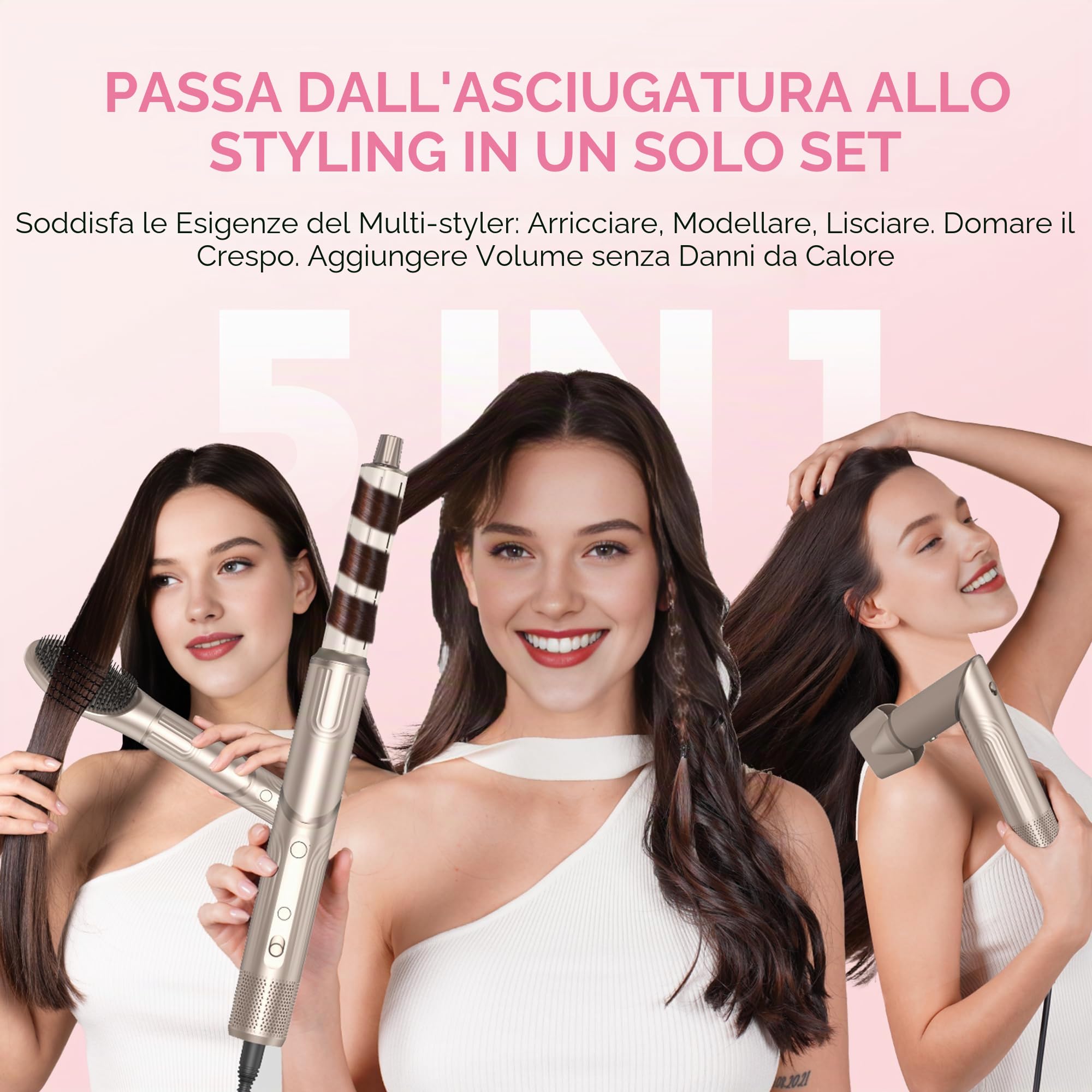 Atopskins Airstyler Asciugacapelli 5 In 1 Spazzola Asciugacapelli 110000PRM | Asciugacapelli con Spazzola Lisciante Phon Capelli Pazzola Lisciante Per Capelli Spazzola Phon Spazzola Arricciacapelli Aria