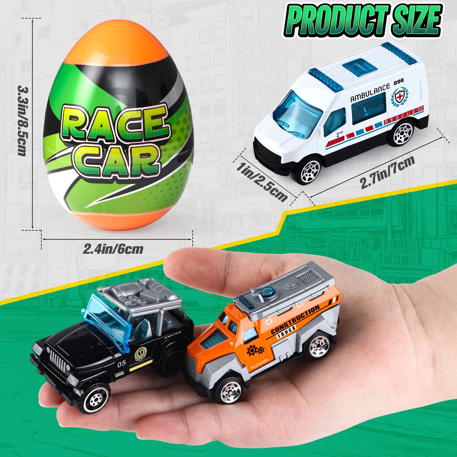 Auto Spielzeug Set Überraschungsei Stadtautos und Lastwagen Druckgussauto 12 Stück Spielzeugfahrzeug Blindboxen Überraschungsei Zurückziehen Fahrzeuge Ostern Geburtstag Geschenk für Kinder ab 3+ Jahre - 5