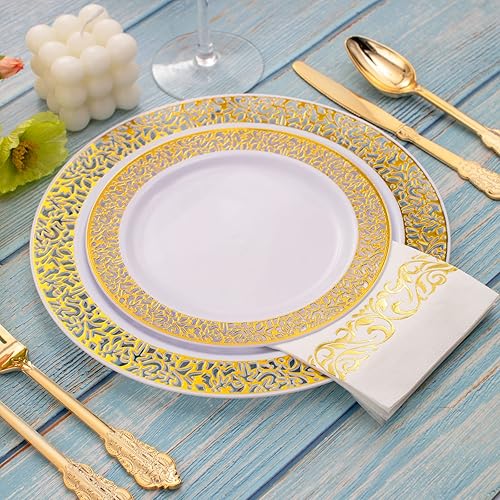 Miniatura 8 de WDF Paquete de 150 servilletas doradas desechables, 3 capas, servilletas de papel blanco y dorado, elegantes servilletas desechables de alta