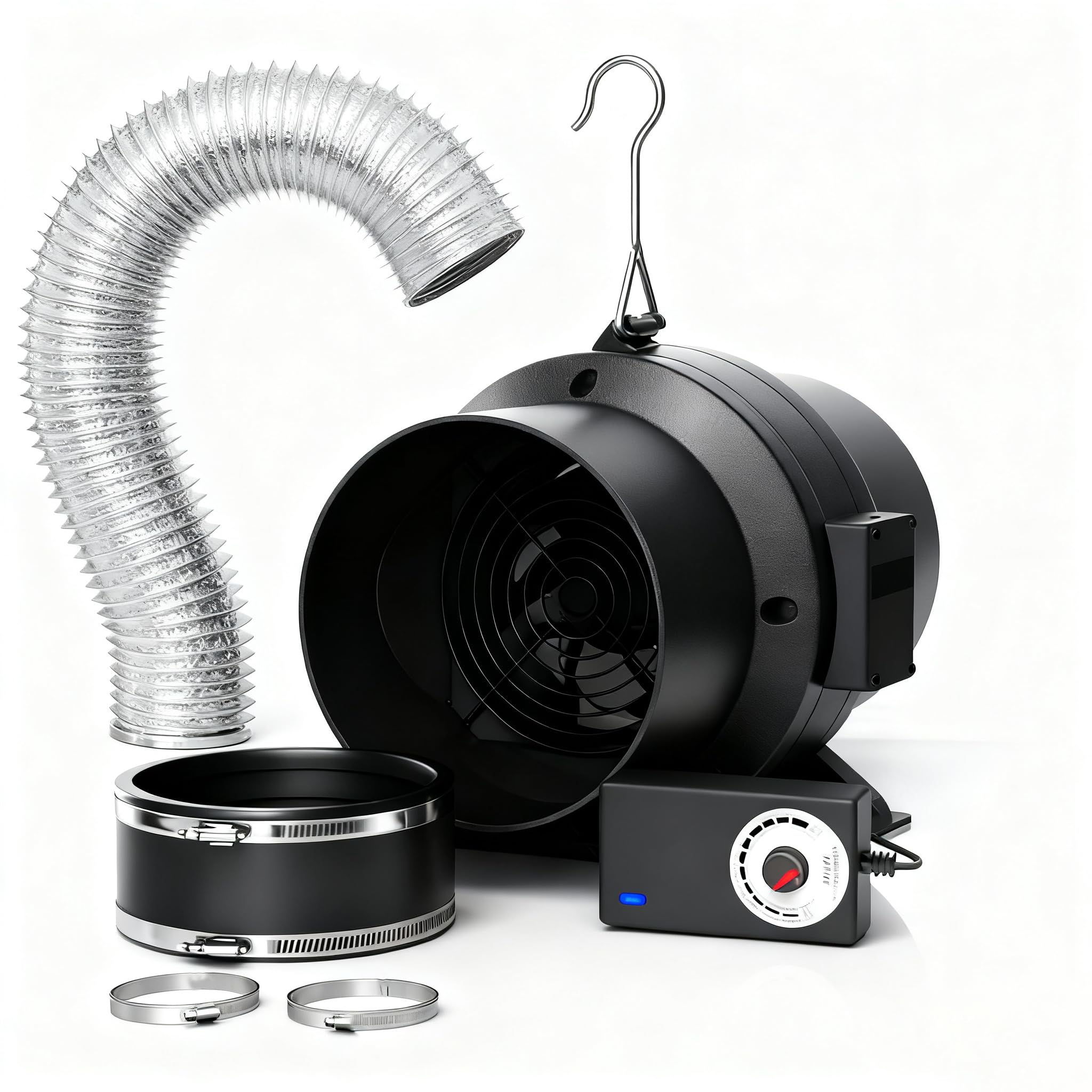 Photo 1 of MELONFARM Air Filtration Kit, 6" 260 CFM Inline Duct Fan with E12 Speed Controller, 6.6 Ft Ducting & Rubber Coupler, Ventilation Exhaust Fan for Cooling Booster, Grow Tents, Hydroponics
