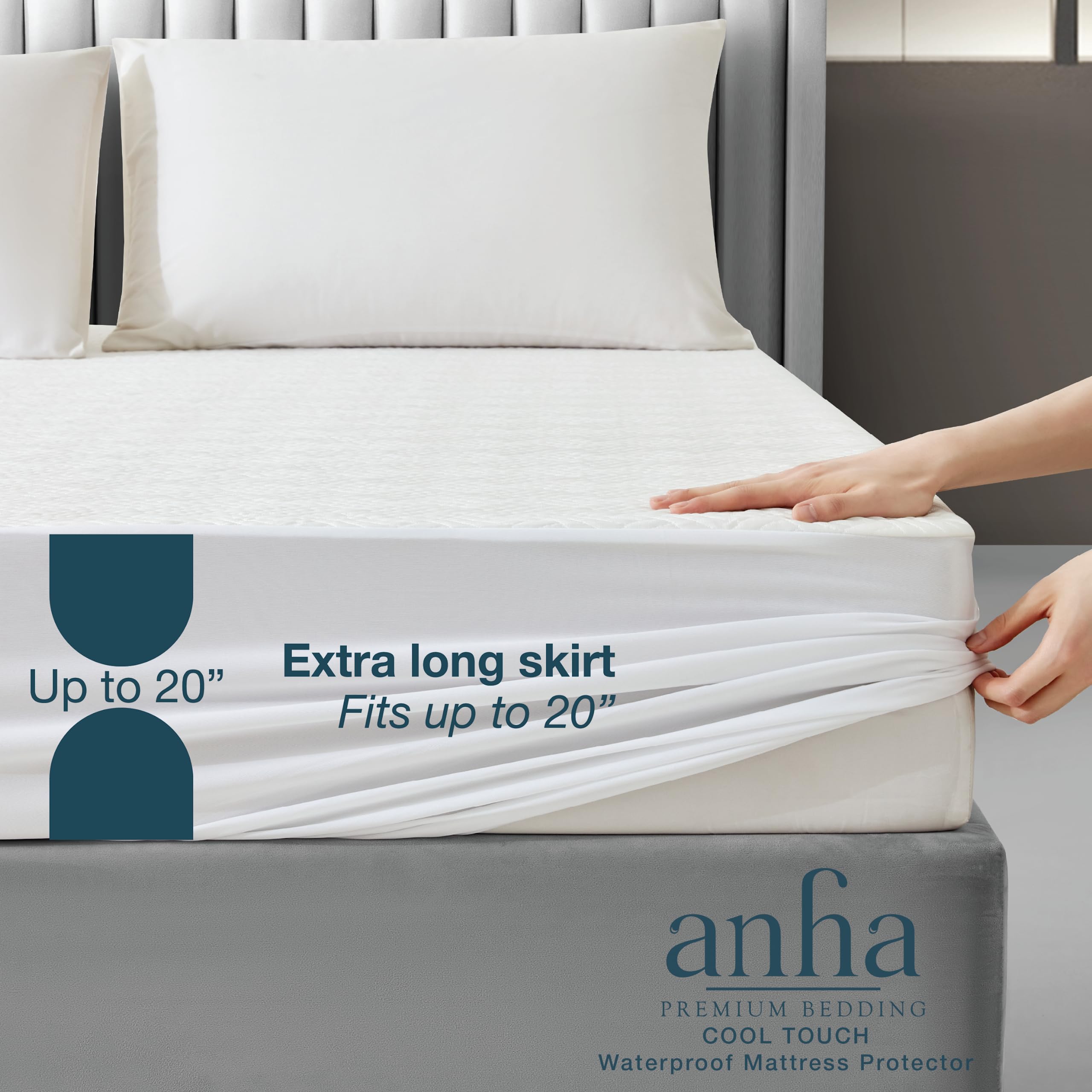 Anha Premium Bedding - 3D AirFabric Cooling Waterproof Mattress Protector Queen Size, Premium Cooling Soft Breathable Noiseless, 20" Deep Pocket