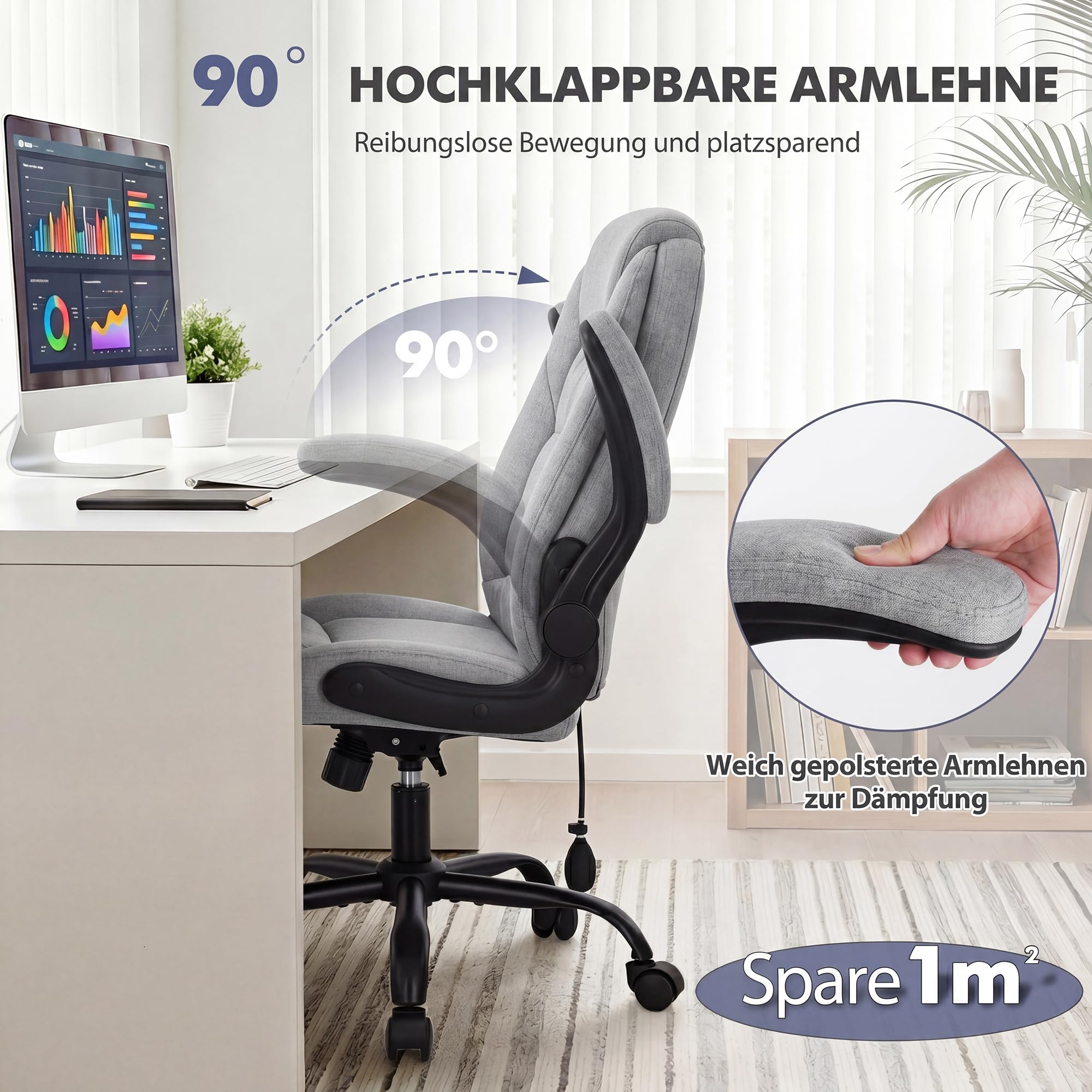 MALOL Bürostuhl Ergonomisch, Office Chair, Homeoffice Chefsessel Stuhl höhenverstellbar 105–125° Wippfunktion, Höhenverstellbarer Schreibtischstuhl mit Luft-Lendenstütze, bürostühle für Büro, Grau