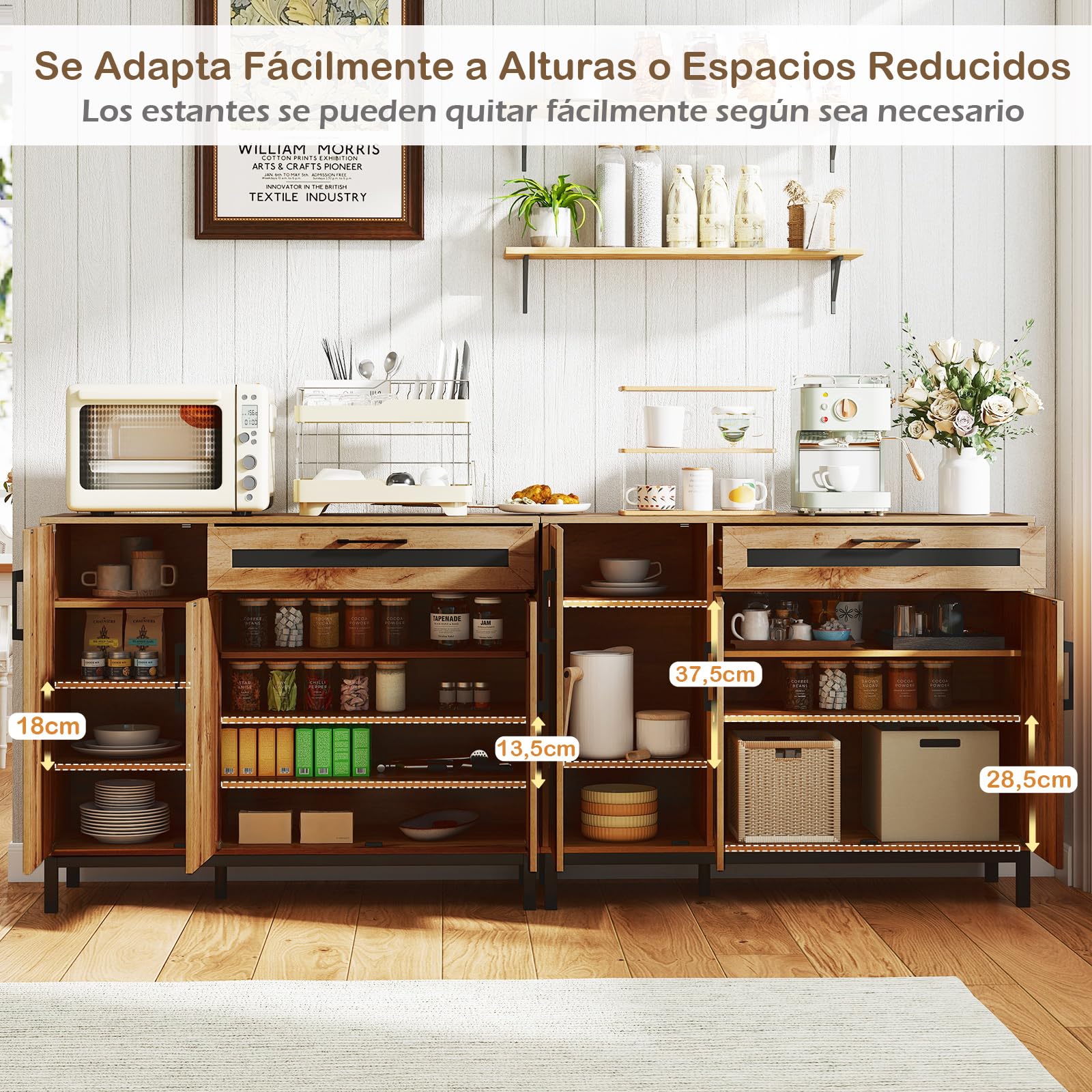 COSTWAY Aparador Buffet, Aparador Cocina con Cajón, 3 Puertas y Estantes Extraíbles, Mueble Auxiliar para Salón, Cocina, Recibidor y Entrada, 120 x 41 x 95 cm, Natural + Negro