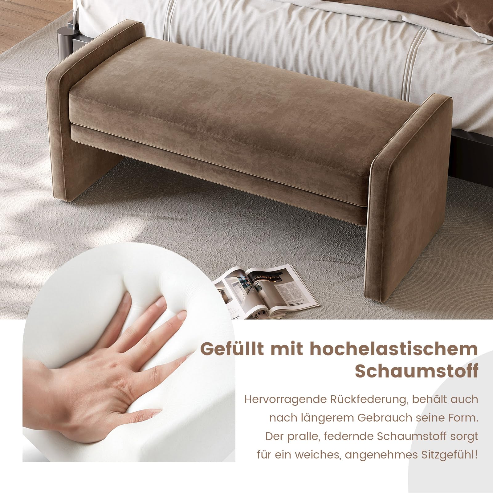 Miuuod Schuhbank, Fußbank am Bett, Sitzgelegenheit für den Eingangsbereich im Wohnzimmer, gepolsterter Ottomane mit gepolsterter Sitzfläche für Schlafzimmer und Flur