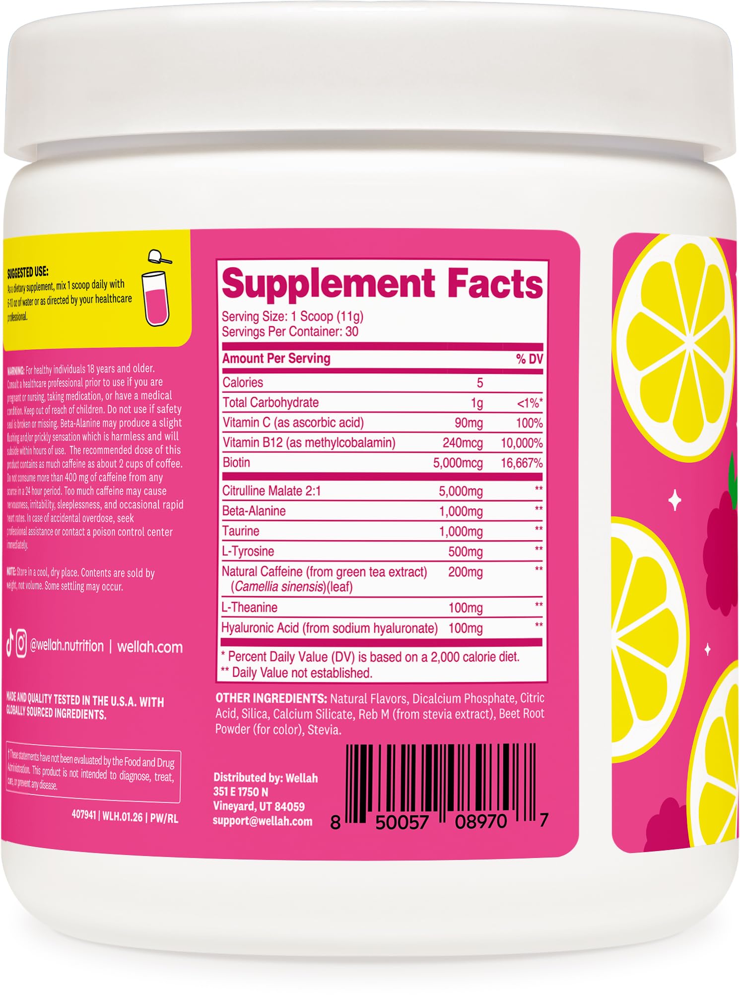 Wellah Pre-Workout Drink Mix (Raspberry Lemonade) 30 Servings — Amazon image 4