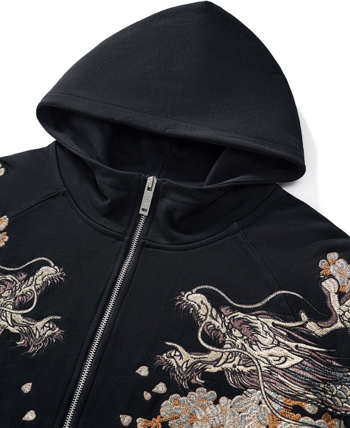 Men's Dragon Embroidered Zip Up Hoodie Chinese Style Loose Fit Streetwear Hooded Sweatshirt