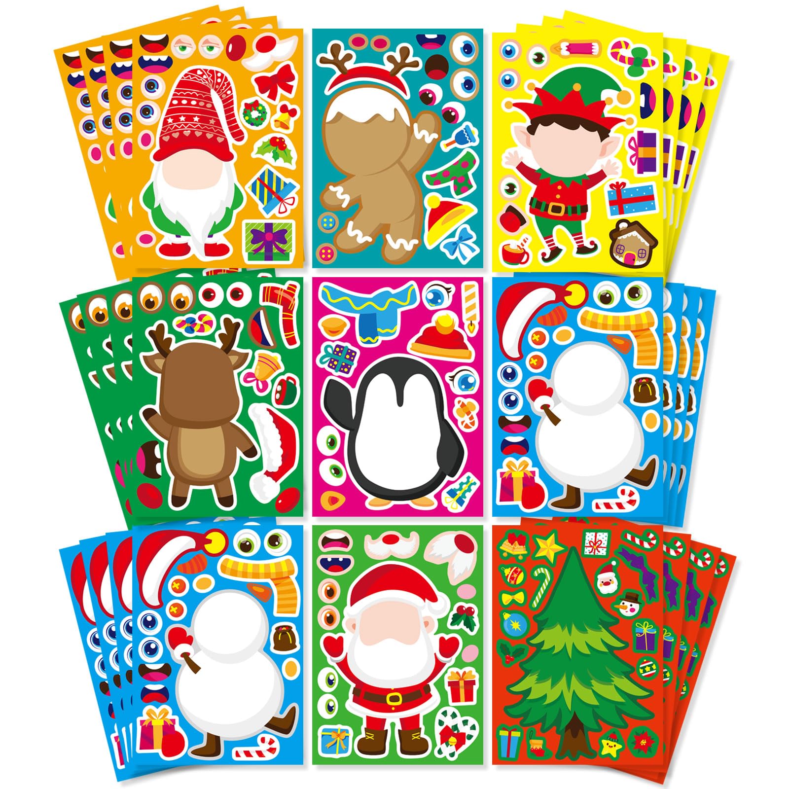 Christmas Stickers 36 PCS for Kids Make a Face Stickers, Make Your Own Christmas Sticker DIY Mix and Match Christmas Party Games Sticker Decorating