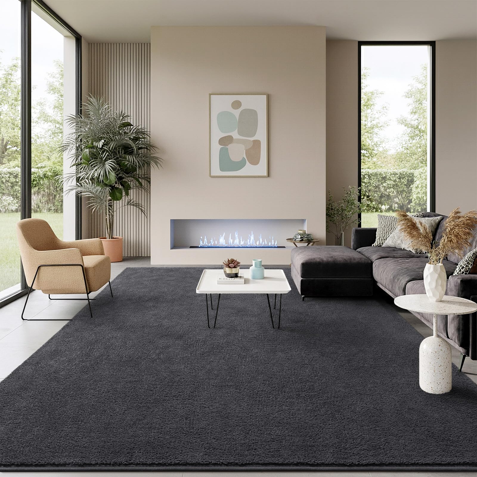 B BENRON Soft Rugs for Living Room 6x9 Dark Grey, Minimalist Area Rug for Bedroom Nursery Dining Table Dorm, Large Throw Rugs for Men Boys Girls Kids