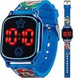 Super Mario Kids Touch-Activated LED Watch - Digital Time Display, Blue Alloy Case, Soft Silicone Strap, Fun Mario & Luigi Design - Fits Wrists 5.5