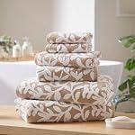 Madison Park Floral Decorative Towel Set of 6, Zero Twist Cotton Bath Towel Set with Botanical Leaf Pattern, Soft Absorbent Quick Dry Bathroom Towels, Bath Hand Washcloth Set, Sage Green