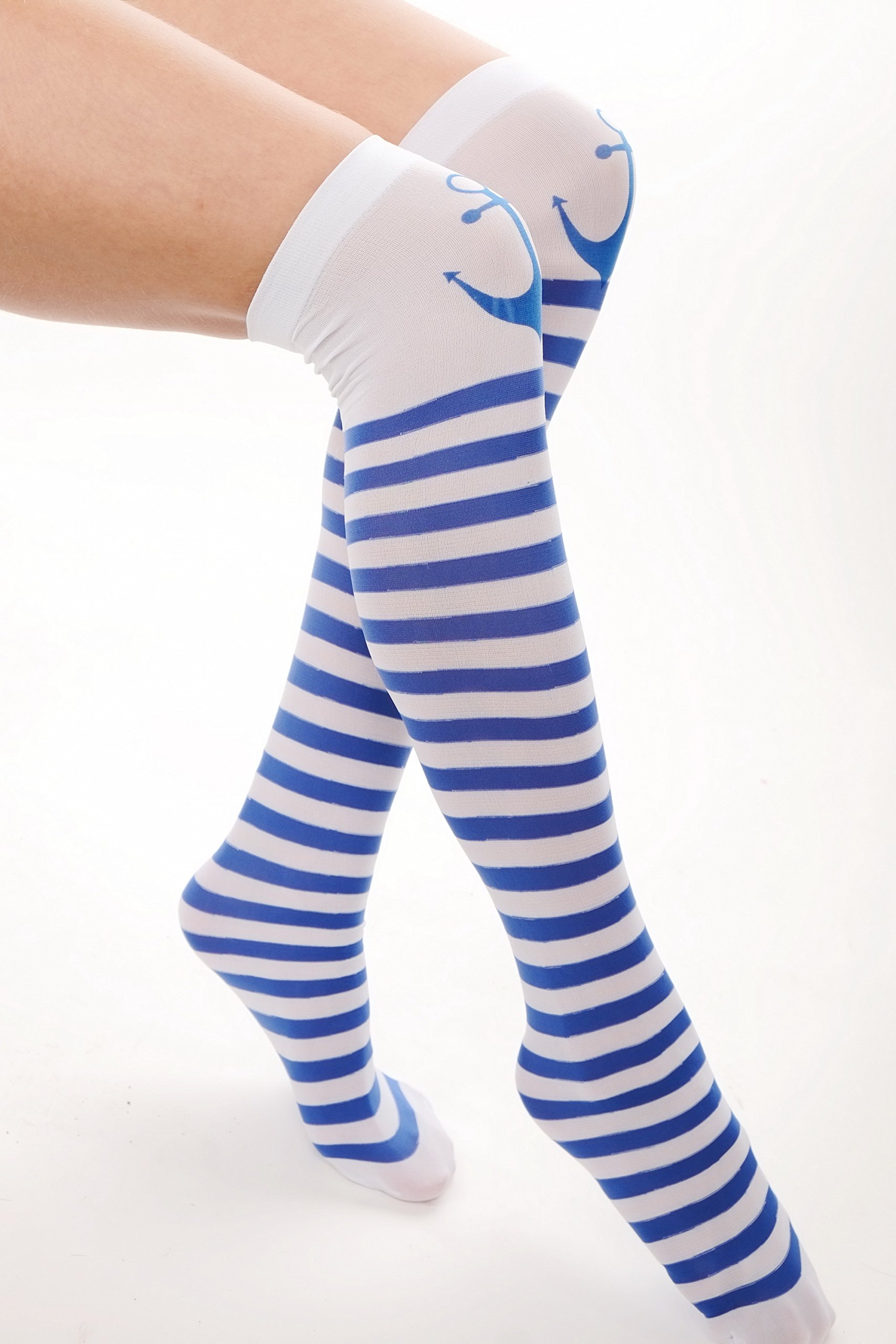 Calze Alla Marinera Overknees - Bianco E Blu A Righe Per Carnevale O Costume - Foto 8