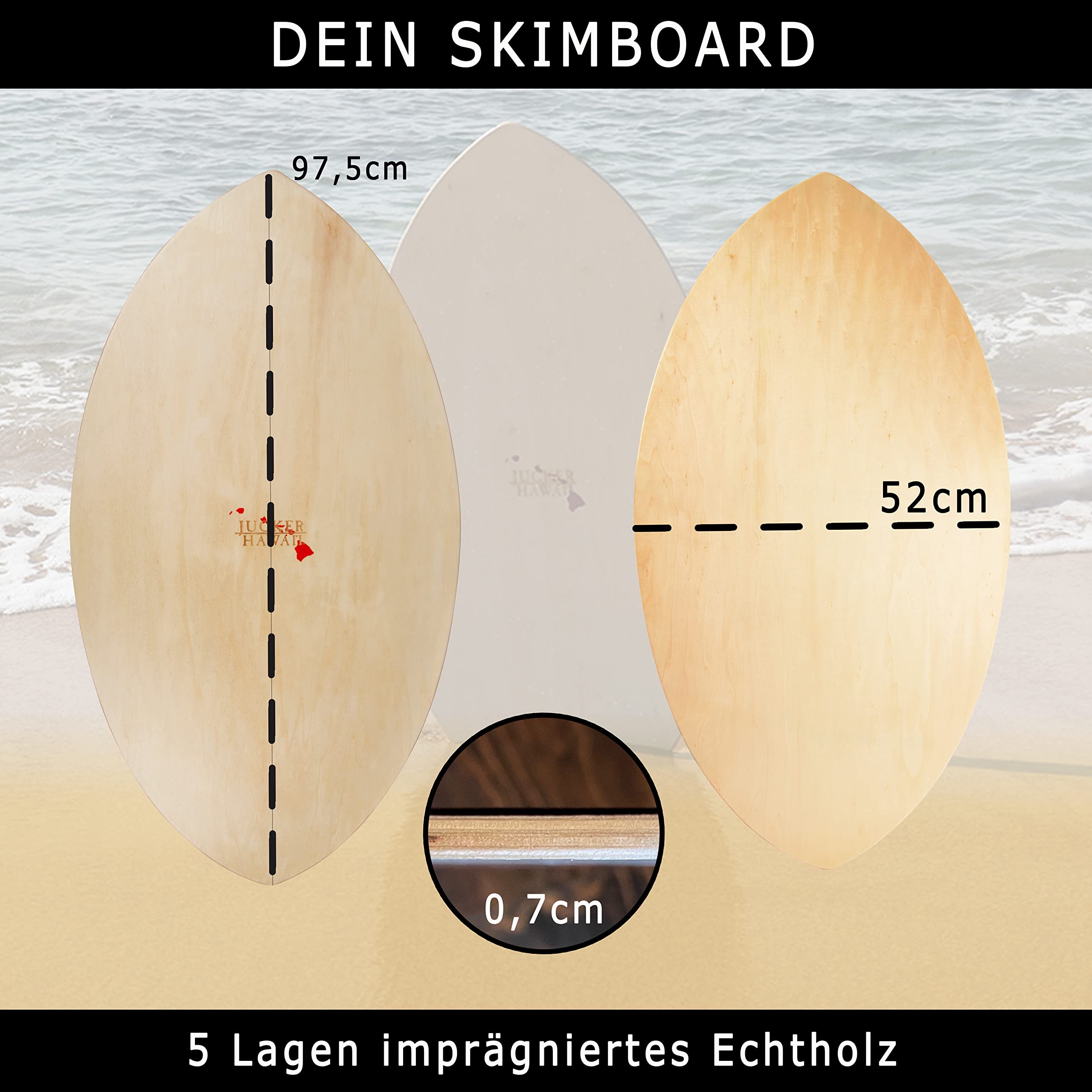 JUCKER HAWAII Skimboard Ohana | Ideal für Meer, See oder Fluss | Premium Skimboard für Anfänger und Profis | Strapazierfähig und leicht | Perfekt für Strandabenteuer und Tricks